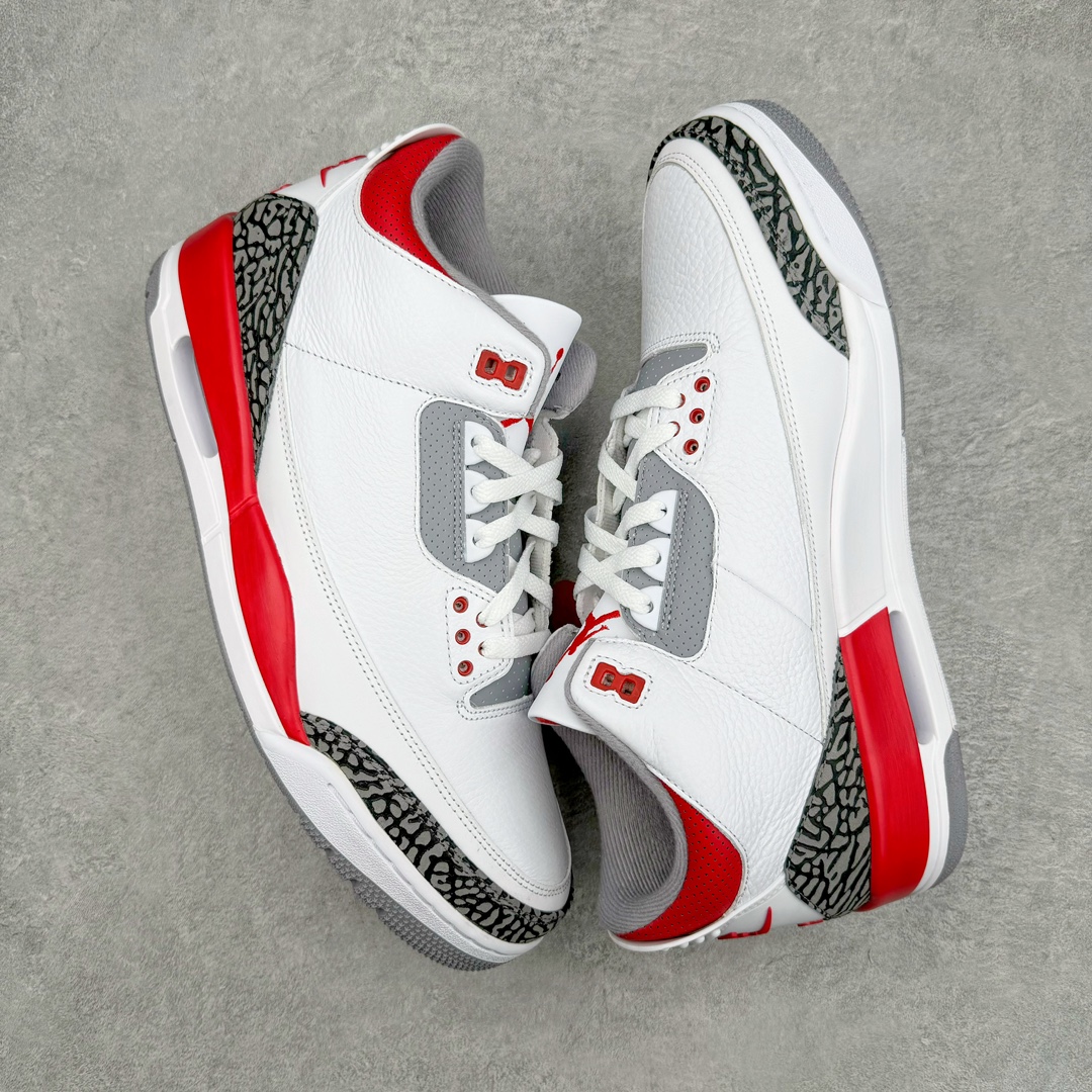 图片[3]-＃Lw纯原 Air Jordan AJ3 Retro 白红 DN3707-160 圈内最强三代系列 匠心打造 开发时长超过半年 目前可过各类鉴定或无法鉴定 裸鞋随便操作 全套原纸板楦头开发 原厂大底磨具加持立体防滑纹理 原装可视Air Sole气垫 原汁原味最完美的三代版型 唯一正确鞋头趴度弧度高度鞋身腰线 原厂TPU彩虹扎染后跟饰片 正确内里反口里网布 皮料菱角分明不变形无多余毛边 广东原厂zp同批次手工大底描漆拉丝 市场唯一原厂鞋扣模具 原厂织唛标 原厂飞人电绣工艺 尾指中部跳三针 独家绑鞋带手法 印刷中底布 四线拉帮 米色美纹纸贴合固定 进口港宝加持 后跟自然饱满 全鞋荧光划线卡点 追求极致完美 每一双都是工艺品 多重QC质检 超越公司货的品控标准 实实在在的免检产品 尺码：36 36.5 37.5 38 38.5 39 40 40.5 41 42 42.5 43 44 44.5 45 45.5 46 47.5 48.5-选品中心