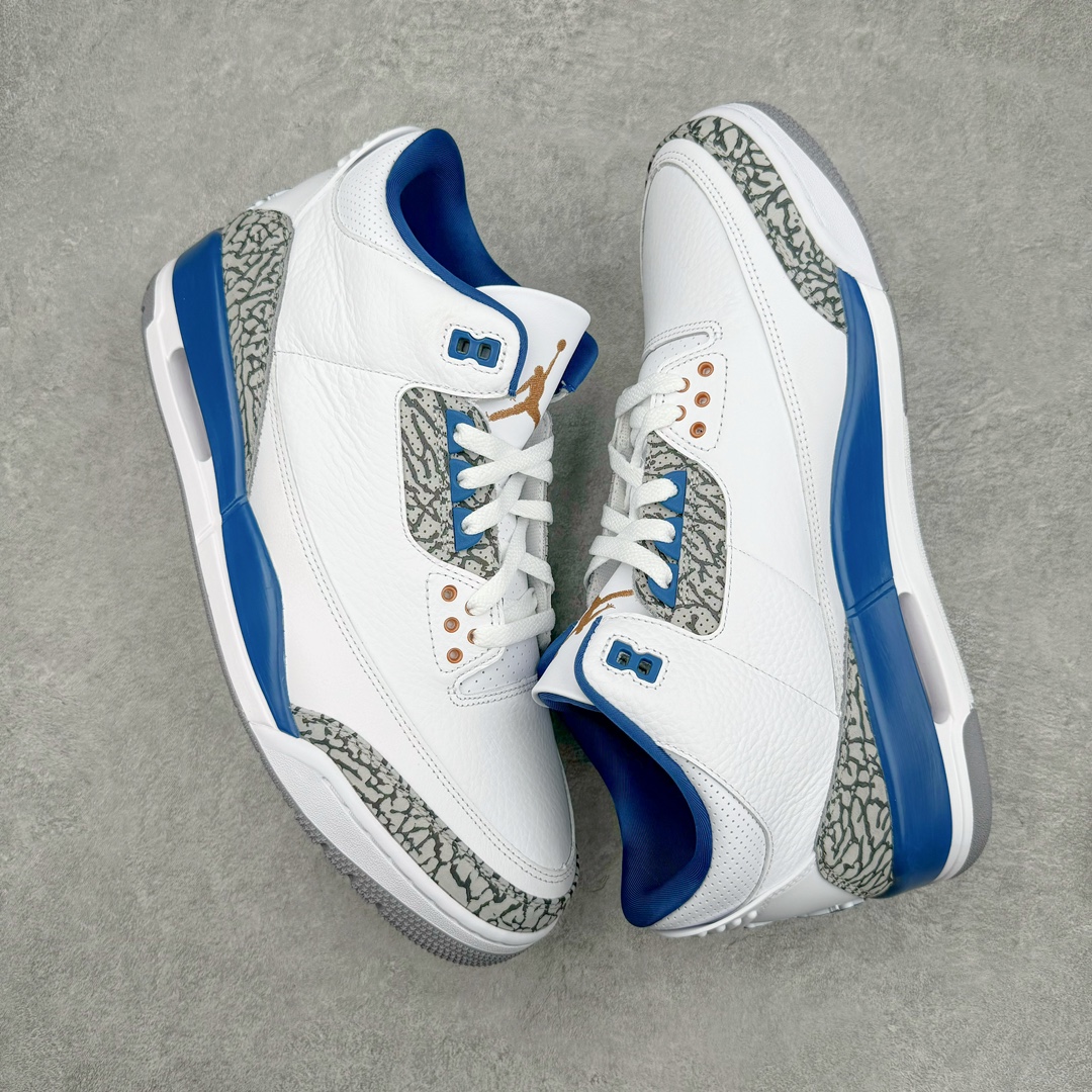 图片[3]-＃Lw纯原 Air Jordan AJ3 Retro 奇才白蓝 CT8532-148 圈内最强三代系列 匠心打造 开发时长超过半年 目前可过各类鉴定或无法鉴定 裸鞋随便操作 全套原纸板楦头开发 原厂大底磨具加持立体防滑纹理 原装可视Air Sole气垫 原汁原味最完美的三代版型 唯一正确鞋头趴度弧度高度鞋身腰线 原厂TPU彩虹扎染后跟饰片 正确内里反口里网布 皮料菱角分明不变形无多余毛边 广东原厂zp同批次手工大底描漆拉丝 市场唯一原厂鞋扣模具 原厂织唛标 原厂飞人电绣工艺 尾指中部跳三针 独家绑鞋带手法 印刷中底布 四线拉帮 米色美纹纸贴合固定 进口港宝加持 后跟自然饱满 全鞋荧光划线卡点 追求极致完美 每一双都是工艺品 多重QC质检 超越公司货的品控标准 实实在在的免检产品 尺码：36 36.5 37.5 38 38.5 39 40 40.5 41 42 42.5 43 44 44.5 45 45.5 46 47.5 48.5-选品中心