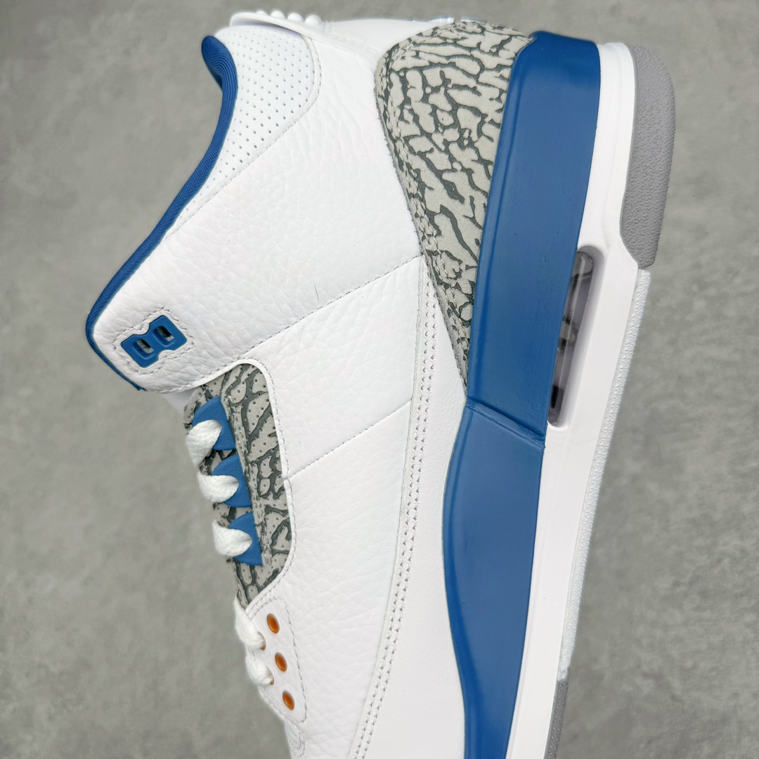 图片[7]-＃Lw纯原 Air Jordan AJ3 Retro 奇才白蓝 CT8532-148 圈内最强三代系列 匠心打造 开发时长超过半年 目前可过各类鉴定或无法鉴定 裸鞋随便操作 全套原纸板楦头开发 原厂大底磨具加持立体防滑纹理 原装可视Air Sole气垫 原汁原味最完美的三代版型 唯一正确鞋头趴度弧度高度鞋身腰线 原厂TPU彩虹扎染后跟饰片 正确内里反口里网布 皮料菱角分明不变形无多余毛边 广东原厂zp同批次手工大底描漆拉丝 市场唯一原厂鞋扣模具 原厂织唛标 原厂飞人电绣工艺 尾指中部跳三针 独家绑鞋带手法 印刷中底布 四线拉帮 米色美纹纸贴合固定 进口港宝加持 后跟自然饱满 全鞋荧光划线卡点 追求极致完美 每一双都是工艺品 多重QC质检 超越公司货的品控标准 实实在在的免检产品 尺码：36 36.5 37.5 38 38.5 39 40 40.5 41 42 42.5 43 44 44.5 45 45.5 46 47.5 48.5-选品中心