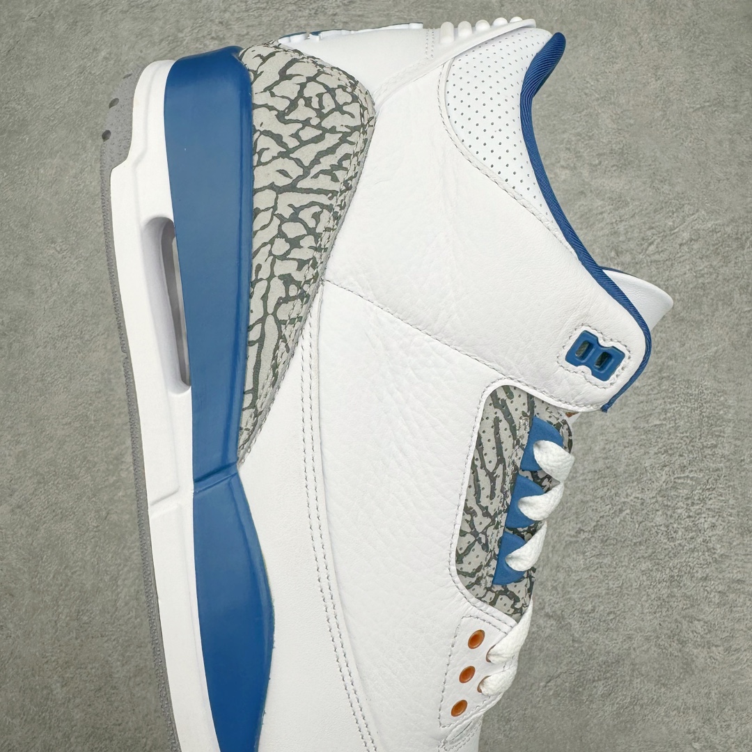 图片[6]-＃Lw纯原 Air Jordan AJ3 Retro 奇才白蓝 CT8532-148 圈内最强三代系列 匠心打造 开发时长超过半年 目前可过各类鉴定或无法鉴定 裸鞋随便操作 全套原纸板楦头开发 原厂大底磨具加持立体防滑纹理 原装可视Air Sole气垫 原汁原味最完美的三代版型 唯一正确鞋头趴度弧度高度鞋身腰线 原厂TPU彩虹扎染后跟饰片 正确内里反口里网布 皮料菱角分明不变形无多余毛边 广东原厂zp同批次手工大底描漆拉丝 市场唯一原厂鞋扣模具 原厂织唛标 原厂飞人电绣工艺 尾指中部跳三针 独家绑鞋带手法 印刷中底布 四线拉帮 米色美纹纸贴合固定 进口港宝加持 后跟自然饱满 全鞋荧光划线卡点 追求极致完美 每一双都是工艺品 多重QC质检 超越公司货的品控标准 实实在在的免检产品 尺码：36 36.5 37.5 38 38.5 39 40 40.5 41 42 42.5 43 44 44.5 45 45.5 46 47.5 48.5-选品中心