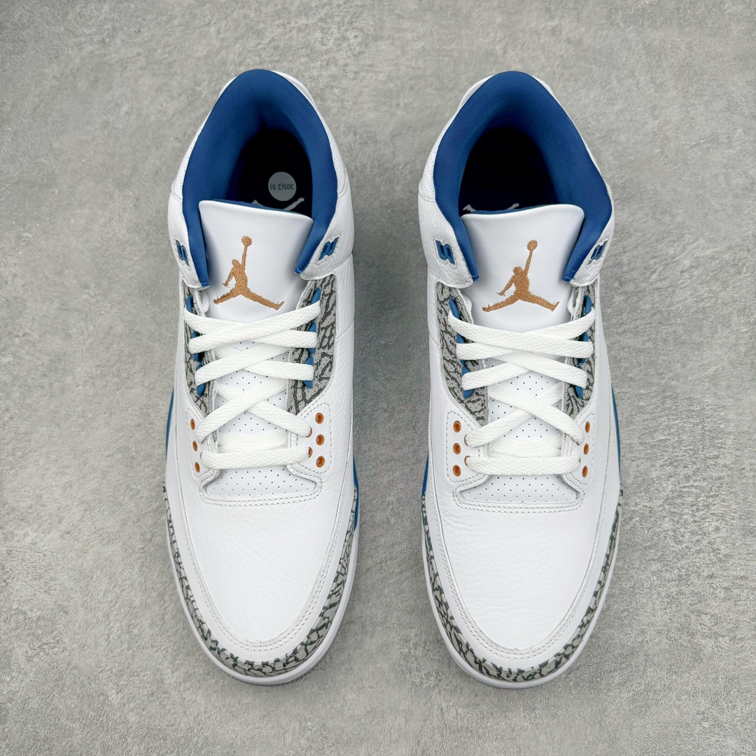 图片[2]-＃Lw纯原 Air Jordan AJ3 Retro 奇才白蓝 CT8532-148 圈内最强三代系列 匠心打造 开发时长超过半年 目前可过各类鉴定或无法鉴定 裸鞋随便操作 全套原纸板楦头开发 原厂大底磨具加持立体防滑纹理 原装可视Air Sole气垫 原汁原味最完美的三代版型 唯一正确鞋头趴度弧度高度鞋身腰线 原厂TPU彩虹扎染后跟饰片 正确内里反口里网布 皮料菱角分明不变形无多余毛边 广东原厂zp同批次手工大底描漆拉丝 市场唯一原厂鞋扣模具 原厂织唛标 原厂飞人电绣工艺 尾指中部跳三针 独家绑鞋带手法 印刷中底布 四线拉帮 米色美纹纸贴合固定 进口港宝加持 后跟自然饱满 全鞋荧光划线卡点 追求极致完美 每一双都是工艺品 多重QC质检 超越公司货的品控标准 实实在在的免检产品 尺码：36 36.5 37.5 38 38.5 39 40 40.5 41 42 42.5 43 44 44.5 45 45.5 46 47.5 48.5-选品中心