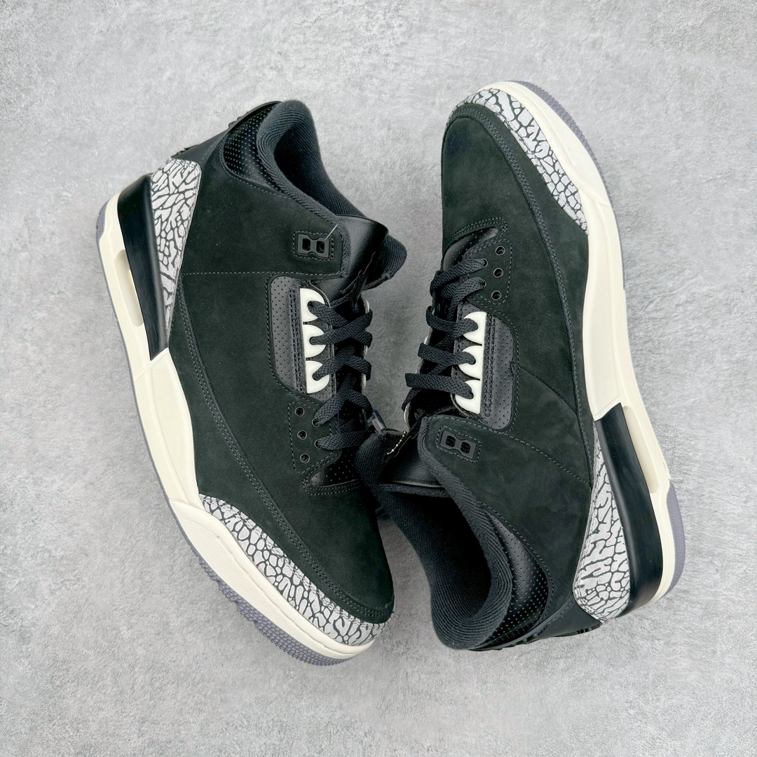 图片[3]-💰390 ＃Lw纯原 Air Jordan AJ3 Retro 奥利奥黑水泥2.0 CK9246-001 圈内最强三代系列 匠心打造 开发时长超过半年 目前可过各类鉴定或无法鉴定 裸鞋随便操作 全套原纸板楦头开发 原厂大底磨具加持立体防滑纹理 原装可视Air Sole气垫 原汁原味最完美的三代版型 唯一正确鞋头趴度弧度高度鞋身腰线 原厂TPU彩虹扎染后跟饰片 正确内里反口里网布 皮料菱角分明不变形无多余毛边 广东原厂zp同批次手工大底描漆拉丝 市场唯一原厂鞋扣模具 原厂织唛标 原厂飞人电绣工艺 尾指中部跳三针 独家绑鞋带手法 印刷中底布 四线拉帮 米色美纹纸贴合固定 进口港宝加持 后跟自然饱满 全鞋荧光划线卡点 追求极致完美 每一双都是工艺品 多重QC质检 超越公司货的品控标准 实实在在的免检产品 SIZE：36 36.5 37.5 38 38.5 39 40 40.5 41 42 42.5 43 44 44.5 45 45.5 46 47.5 48.5 编码：by4936060-运动鞋