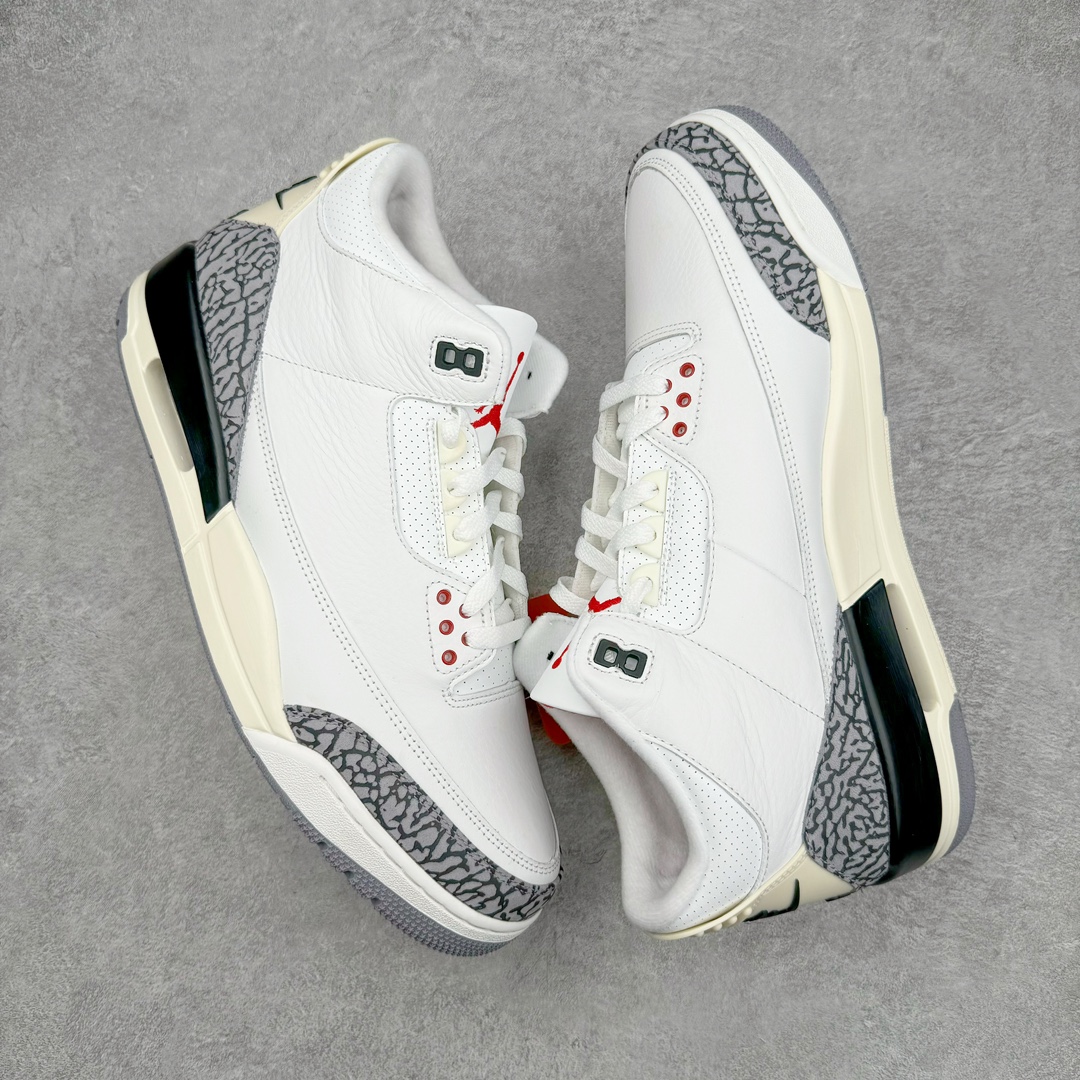 图片[3]-💰390 ＃Lw纯原 Air Jordan AJ3 Retro 做旧白水泥 DN3707-100 圈内最强三代系列 匠心打造 开发时长超过半年 目前可过各类鉴定或无法鉴定 裸鞋随便操作 全套原纸板楦头开发 原厂大底磨具加持立体防滑纹理 原装可视Air Sole气垫 原汁原味最完美的三代版型 唯一正确鞋头趴度弧度高度鞋身腰线 原厂TPU彩虹扎染后跟饰片 正确内里反口里网布 皮料菱角分明不变形无多余毛边 广东原厂zp同批次手工大底描漆拉丝 市场唯一原厂鞋扣模具 原厂织唛标 原厂飞人电绣工艺 尾指中部跳三针 独家绑鞋带手法 印刷中底布 四线拉帮 米色美纹纸贴合固定 进口港宝加持 后跟自然饱满 全鞋荧光划线卡点 追求极致完美 每一双都是工艺品 多重QC质检 超越公司货的品控标准 实实在在的免检产品 SIZE：36 36.5 37.5 38 38.5 39 40 40.5 41 42 42.5 43 44 44.5 45 45.5 46 47.5 48.5 编码：by4936060-运动鞋