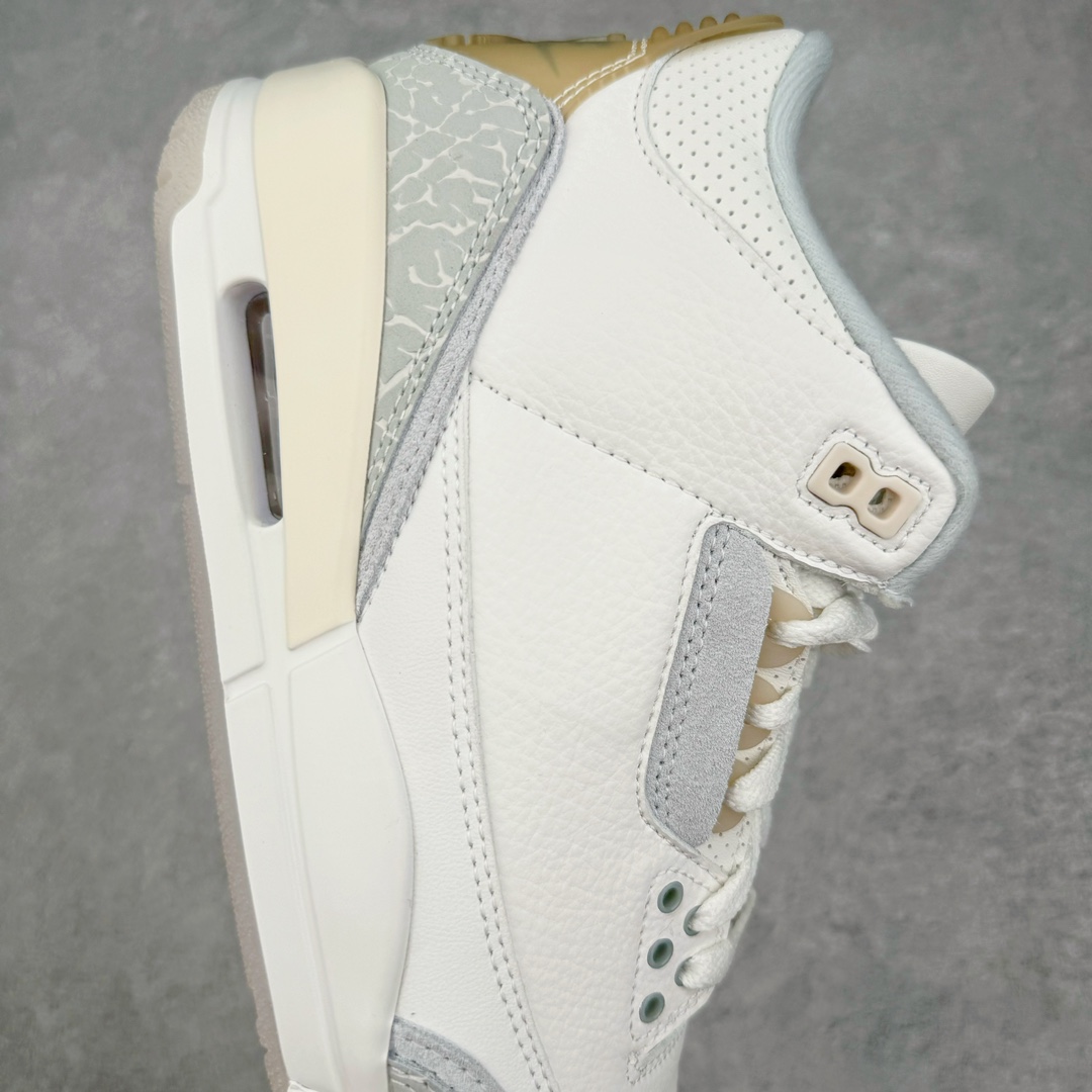 图片[6]-零售💰260 ＃KZ神版福利回馈‼Air Jordan AJ3 Craft \”Ivory\” 象牙白 货号：FJ9479-100 独家外贸特供尺码含45.5 48.5 国内外口碑最好最推荐的产品 市场中端王者 亲自操刀耗时半年巨作 全套原纸板楦头开发 原厂大底磨具加持立体防滑纹理 原装可视Air Sole气垫 原汁原味最完美的三代版型 唯一正确鞋头趴度弧度高度鞋身腰线 此版本只针对中端市场 皮料材质有所更替 其他数据细节工艺流程均保持一致 绝不口嗨 细节品控鞋型随意秒杀市面3XX 4XX 原厂TPU后跟饰片 正确内里反口里网布 皮料菱角分明不变形无多余毛边 正确手工大底描漆拉丝 市场唯一原厂鞋扣模具 原厂织唛标 原厂飞人电绣工艺 尾指中部跳三针 独家绑鞋带手法 印刷中底布 四线拉帮 米色美纹纸贴合固定 进口港宝加持 后跟自然饱满 全鞋荧光划线卡点 追求极致完美 每一双都是工艺品 多重QC质检 超越公司货的品控标准 实实在在的免检产品 尺码：40 40.5 41 42 42.5 43 44 44.5 45 45.5 46 47.5 48.5 编码：by2936060-运动鞋