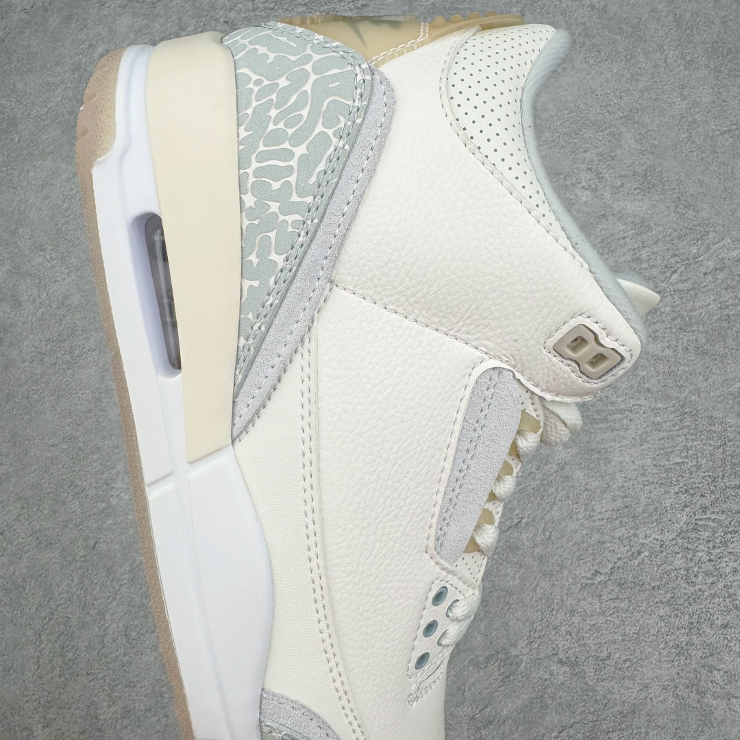 图片[6]-＃PB福利特价 Air Jordan AJ3 Retro 市场中端王者 全套原纸板楦头开发 原厂大底磨具加持立体防滑纹理 原装可视Air Sole气垫 原汁原味最完美的三代版型 唯一正确鞋头趴度弧度高度鞋身腰线 此版本只针对中端市场 皮料材质有所更替 其他数据细节工艺流程均保持一致 绝不口嗨 细节品控鞋型随意秒杀市面3XX 4XX 原厂TPU后跟饰片 正确内里反口里网布 皮料菱角分明不变形无多余毛边 正确手工大底描漆拉丝 市场唯一原厂鞋扣模具 原厂织唛标 原厂飞人电绣工艺 尾指中部跳三针 独家绑鞋带手法 印刷中底布 四线拉帮 米色美纹纸贴合固定 进口港宝加持 后跟自然饱满 全鞋荧光划线卡点 追求极致完美 每一双都是工艺品 多重QC质检 超越公司货的品控标准 实实在在的免检产品 尺码：40 40.5 41 42 42.5 43 44 44.5 45 45.5 46 47.5-选品中心