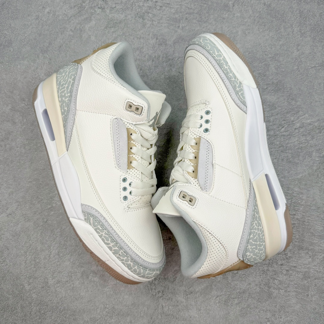 图片[3]-＃PB福利特价 Air Jordan AJ3 Retro 市场中端王者 全套原纸板楦头开发 原厂大底磨具加持立体防滑纹理 原装可视Air Sole气垫 原汁原味最完美的三代版型 唯一正确鞋头趴度弧度高度鞋身腰线 此版本只针对中端市场 皮料材质有所更替 其他数据细节工艺流程均保持一致 绝不口嗨 细节品控鞋型随意秒杀市面3XX 4XX 原厂TPU后跟饰片 正确内里反口里网布 皮料菱角分明不变形无多余毛边 正确手工大底描漆拉丝 市场唯一原厂鞋扣模具 原厂织唛标 原厂飞人电绣工艺 尾指中部跳三针 独家绑鞋带手法 印刷中底布 四线拉帮 米色美纹纸贴合固定 进口港宝加持 后跟自然饱满 全鞋荧光划线卡点 追求极致完美 每一双都是工艺品 多重QC质检 超越公司货的品控标准 实实在在的免检产品 尺码：40 40.5 41 42 42.5 43 44 44.5 45 45.5 46 47.5-选品中心