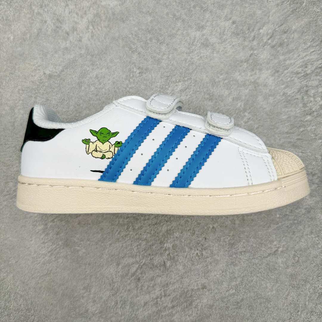 Adidas Superstar Foundation CF 官网同步魔术扣 贝壳头童鞋 萌娃必备 亲子套装首选金标贝壳头魔术贴童鞋 原装一体超软蓝底 脚感非凡 尺码:28 29 30 31 32 33 34 35-选品中心