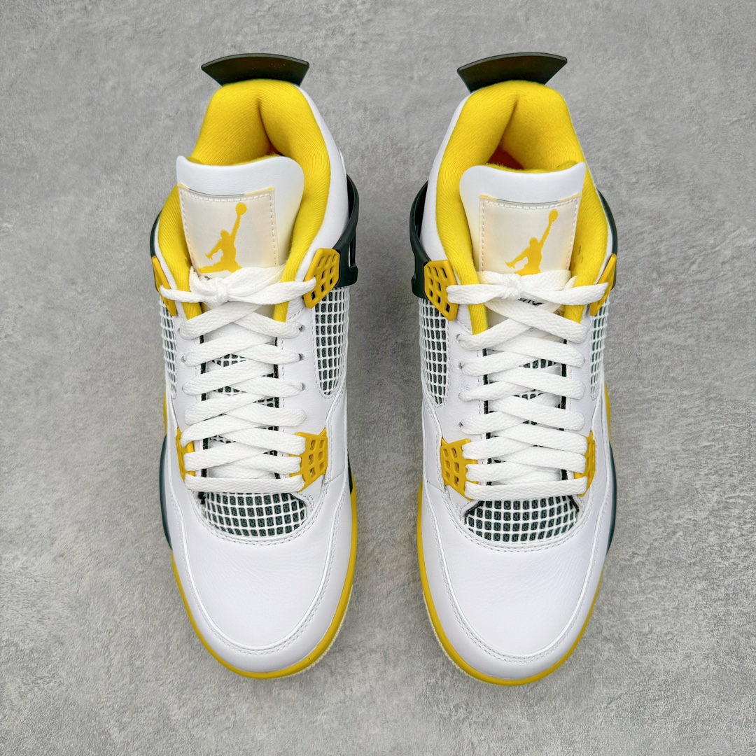 图片[2]-零售💰420 ＃PK纯原 Air Jordan AJ4 \”Vivid Sulfur\” 白橙 AQ9129-101 全套原纸板楦头开发 原厂特供皮料加持 确保原汁原味 完美呈现四代版型 一比一鞋头弧度高度鞋身弧度 数据细节工艺流程均保持原鞋一致 原厂TPU网格鞋带扣 正确内里网布 菱角分明不变形无多余毛边 柔软性质感一致于原鞋 原厂织唛标 原厂飞人电绣工艺 尾指中部跳三针 独家绑鞋带手法 印刷中底布 四线拉帮 米色美纹纸贴合固定 进口港宝加持 后跟自然饱满 全鞋荧光划线卡点 追求极致完美 每一双都是工艺品 多重QC质检 超越公司货的品控标准 实实在在的免检产品 尺码：40 40.5 41 42 42.5 43 44 44.5 45 46 47.5 编码：by4936020-运动鞋