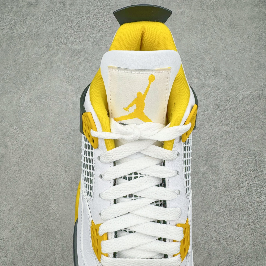 图片[5]-零售💰420 ＃PK纯原 Air Jordan AJ4 \”Vivid Sulfur\” 白橙 AQ9129-101 全套原纸板楦头开发 原厂特供皮料加持 确保原汁原味 完美呈现四代版型 一比一鞋头弧度高度鞋身弧度 数据细节工艺流程均保持原鞋一致 原厂TPU网格鞋带扣 正确内里网布 菱角分明不变形无多余毛边 柔软性质感一致于原鞋 原厂织唛标 原厂飞人电绣工艺 尾指中部跳三针 独家绑鞋带手法 印刷中底布 四线拉帮 米色美纹纸贴合固定 进口港宝加持 后跟自然饱满 全鞋荧光划线卡点 追求极致完美 每一双都是工艺品 多重QC质检 超越公司货的品控标准 实实在在的免检产品 尺码：40 40.5 41 42 42.5 43 44 44.5 45 46 47.5 编码：by4936020-运动鞋