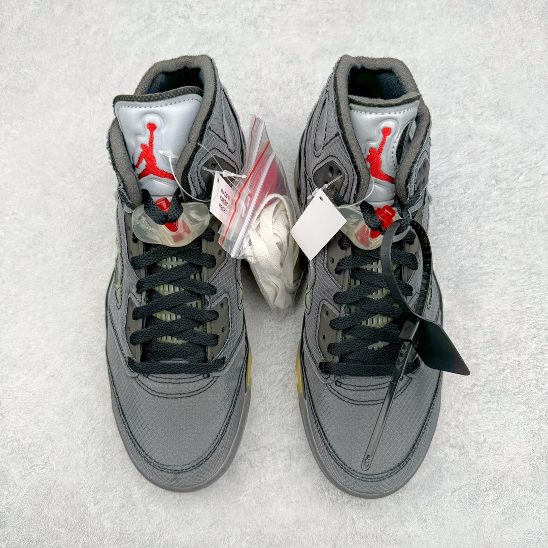 图片[2]-零售💰590 ＃Ljr特供 Off-White™ x Air Jordan Retro AJ5 OW联名黑蝉翼 DH8565-100 全新改良批次 圈内最强倒钩系列 恪守真诚 承诺混一赔十 高端零售裸鞋圈特供批次 SZ原厂全套原楦原纸板冲刀磨具开发 原厂皮料加持 原厂港宝加持定型后跟R度完美 同源原厂电绣 飞翼针数密度立体效果一致 百分百一致原鞋 原厂拉帮工艺 针距密度一致 后跟弧度收口自然不对折 极致一眼正品既视感 进口玻璃冲刀皮料裁剪零毛边 全鞋电脑针车工艺 品控清洁度最高QC检验标准 免检产品 原厂订购鞋盒、鞋标、防尘纸、鞋撑、鞋带 追求极致的原厂味道 SIZE：40.5 41 42 42.5 43 44 44.5 45 46 47.5 48.5 编码：by5936090-运动鞋