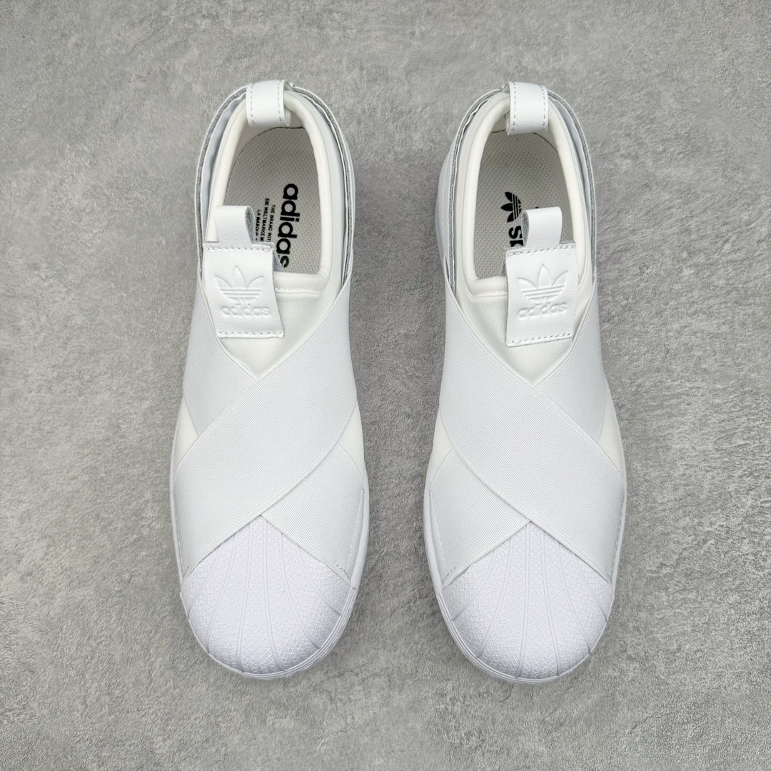 图片[2]-零售💰200 ＃XP纯原 AD Superstar Slip-On Shoes 贝壳头交叉绑带一脚蹬板鞋 FW7052 独家控货 平台正单 全鞋百分百原材料 全鞋电脑针车 Logo针车间距针数原版一致 皮料切割冲裁零瑕疵 原鞋一致含胶量大底 原盒中文内外标 大几率过验 不对比市面只对比原鞋 只服务最高端市场 尺码 ：36 36.5 37 38 38.5 39 40 40.5 41 42 42.5 43 44 44.5 45 编码：by2936000-运动鞋