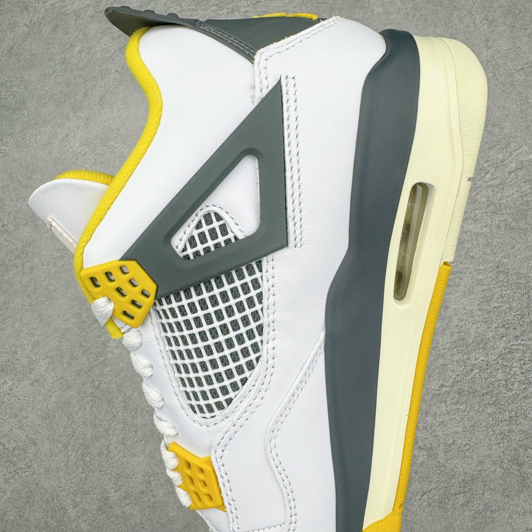 图片[7]-零售💰530 ＃GX Air Jordan AJ4 \”Vivid Sulfur\” 白橙 AQ9129-101 圈内最强四代 独家外贸特供尺码含 45.5 49.5 50.5 耗时半年巨作 全套原纸板楦头开发 原厂特供皮料加持 确保原汁原味 完美呈现四代版型 一比一鞋头弧度高度鞋身弧度 数据细节工艺流程均保持原鞋一致 原厂TPU网格鞋带扣 正确内里网布 菱角分明不变形无多余毛边 柔软性质感一致于原鞋 市场唯一原厂鞋扣模具 背面可见隐藏注塑口 原厂织唛标 原厂飞人电绣工艺 尾指中部跳三针 独家绑鞋带手法 印刷中底布 四线拉帮 米色美纹纸贴合固定 进口港宝加持 后跟自然饱满 全鞋荧光划线卡点 追求极致完美 每一双都是工艺品 多重QC质检 超越公司货的品控标准 实实在在的免检产品 尺码：40 40.5 41 42 42.5 43 44 44.5 45 45.5 46 47.5 48.5 49.5 50.5 编码：by5936030-运动鞋