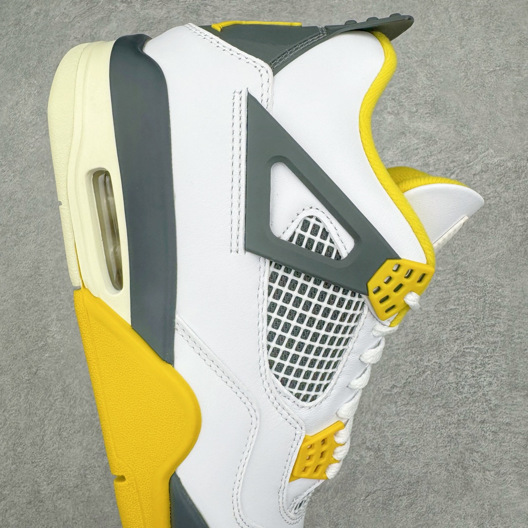 图片[6]-零售💰530 ＃GX Air Jordan AJ4 \”Vivid Sulfur\” 白橙 AQ9129-101 圈内最强四代 独家外贸特供尺码含 45.5 49.5 50.5 耗时半年巨作 全套原纸板楦头开发 原厂特供皮料加持 确保原汁原味 完美呈现四代版型 一比一鞋头弧度高度鞋身弧度 数据细节工艺流程均保持原鞋一致 原厂TPU网格鞋带扣 正确内里网布 菱角分明不变形无多余毛边 柔软性质感一致于原鞋 市场唯一原厂鞋扣模具 背面可见隐藏注塑口 原厂织唛标 原厂飞人电绣工艺 尾指中部跳三针 独家绑鞋带手法 印刷中底布 四线拉帮 米色美纹纸贴合固定 进口港宝加持 后跟自然饱满 全鞋荧光划线卡点 追求极致完美 每一双都是工艺品 多重QC质检 超越公司货的品控标准 实实在在的免检产品 尺码：40 40.5 41 42 42.5 43 44 44.5 45 45.5 46 47.5 48.5 49.5 50.5 编码：by5936030-运动鞋