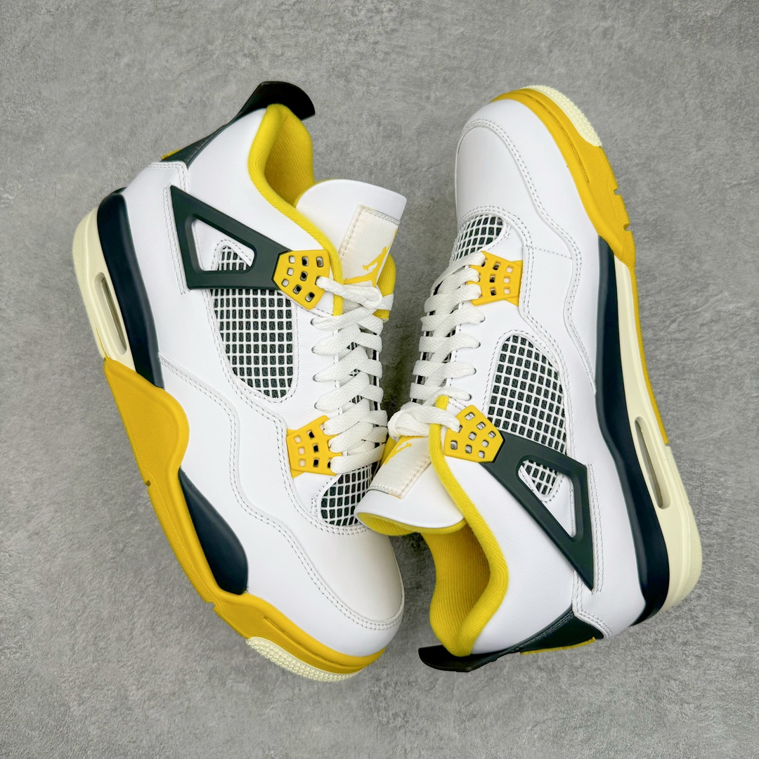 图片[3]-零售💰530 ＃GX Air Jordan AJ4 \”Vivid Sulfur\” 白橙 AQ9129-101 圈内最强四代 独家外贸特供尺码含 45.5 49.5 50.5 耗时半年巨作 全套原纸板楦头开发 原厂特供皮料加持 确保原汁原味 完美呈现四代版型 一比一鞋头弧度高度鞋身弧度 数据细节工艺流程均保持原鞋一致 原厂TPU网格鞋带扣 正确内里网布 菱角分明不变形无多余毛边 柔软性质感一致于原鞋 市场唯一原厂鞋扣模具 背面可见隐藏注塑口 原厂织唛标 原厂飞人电绣工艺 尾指中部跳三针 独家绑鞋带手法 印刷中底布 四线拉帮 米色美纹纸贴合固定 进口港宝加持 后跟自然饱满 全鞋荧光划线卡点 追求极致完美 每一双都是工艺品 多重QC质检 超越公司货的品控标准 实实在在的免检产品 尺码：40 40.5 41 42 42.5 43 44 44.5 45 45.5 46 47.5 48.5 49.5 50.5 编码：by5936030-运动鞋