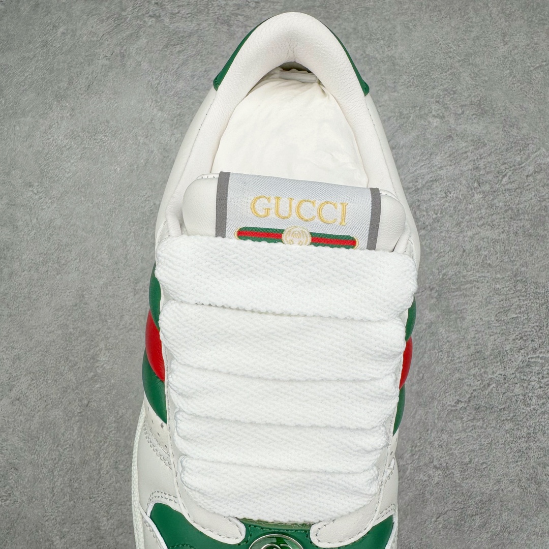 图片[5]-零售💰390 Gucci Double Screener Platform GG Sneaker Low 双倍原型系列低帮复古松糕百搭做旧休闲脏脏胖丁厚底板鞋#女鞋广东原产#配置专柜抹茶色配件及包装物(附送官方快递加固印花牛皮纸盒!!)#采用冲孔头层小牛皮革鞋面材质#饰金属双G椭圆形珐琅细节#搭载超软猪皮软糯内里#内嵌超软皮内里灌注缓震PU脚垫#全新加厚双层TPR隔色鞋底(6.0cm 厘米外增高效果!!) 全新厚底脏脏面包鞋来了 Screener系列运动鞋以20世纪70年代的经典运动鞋为灵感原型，名字则取自体育运动中的防守动作。这款经典鞋履以白色皮革匠心打造，巧妙融入加衬皮革织带。n白色镂空皮革 红绿加衬皮革织带 绿色皮革细节 饰金属双G椭圆形珐琅细节 饰Gucci复古标识标签 双色橡胶厚底 厚实鞋带 系带固定 低跟 尺码：35-40 编码：Wby3936090-运动鞋