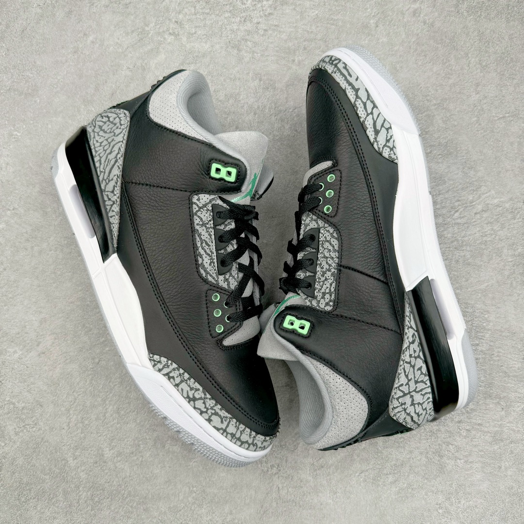 图片[3]-＃DF纯原 Air Jordan AJ3 Retro 黑蒂芙尼绿 CT8532-031 圈内最强三代系列 匠心打造 开发时长超过半年 目前可过各类鉴定或无法鉴定 裸鞋随便操作 全套原纸板楦头开发 原厂大底磨具加持立体防滑纹理 原装可视Air Sole气垫 原汁原味最完美的三代版型 唯一正确鞋头趴度弧度高度鞋身腰线 原厂TPU彩虹扎染后跟饰片 正确内里反口里网布 皮料菱角分明不变形无多余毛边 广东原厂zp同批次手工大底描漆拉丝 市场唯一原厂鞋扣模具 原厂织唛标 原厂飞人电绣工艺 尾指中部跳三针 独家绑鞋带手法 印刷中底布 四线拉帮 米色美纹纸贴合固定 进口港宝加持 后跟自然饱满 全鞋荧光划线卡点 追求极致完美 每一双都是工艺品 多重QC质检 超越公司货的品控标准 实实在在的免检产品 尺码：40 40.5 41 42 42.5 43 44 44.5 45 45.5 46 47.5 48.5-选品中心