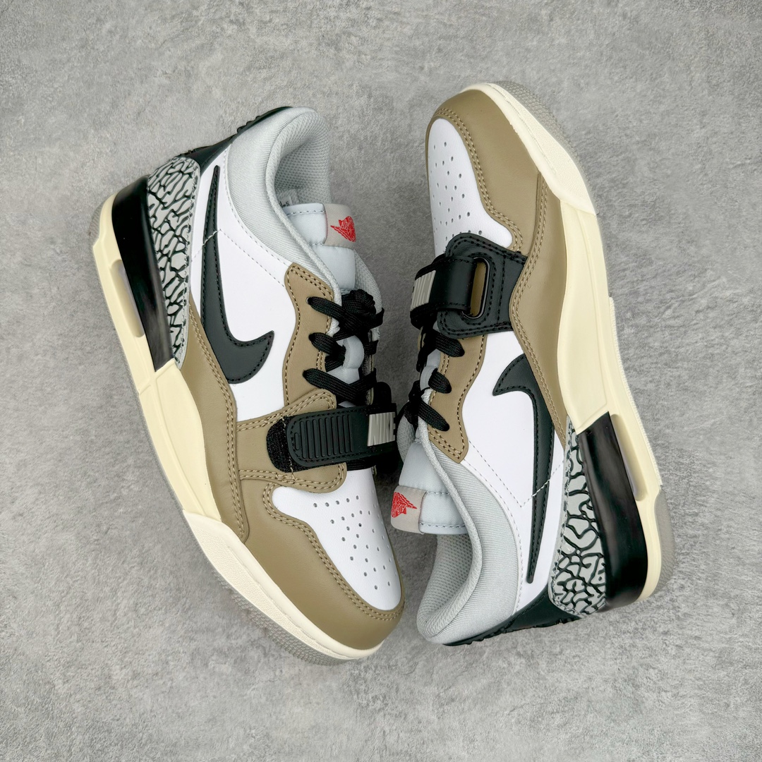 图片[3]-零售💰260 ＃PB Air Jordan Legacy AJ312 Low 低帮复古篮球鞋 白棕 CD7069-131 市场最强独一档产物 全套原纸板楦头开发 原厂大底磨具加持立体防滑纹理 原档数据后跟TPU子母扣魔术贴 原装可视Air Sole气垫 原汁原味最完美的312代版型 唯一正确鞋头趴度弧度高度鞋身腰线 进口港宝加持 后跟自然饱满 全鞋荧光划线卡点 追求极致完美 每一双都是工艺品 多重QC质检 超越公司货的品控标准 实实在在的免检产品 鞋身采用了皮革材质打造 横跨鞋面的魔术贴十分吸睛 侧面的Swoosh Logo的一部分被鞋面遮挡了一部分 颇具玩味 魔术贴上标有NK标识 而鞋舌上是Jordan的经典红色飞翼Logo 后跟和鞋底均采用了AJ3的设计 后跟上同样也使用了经典的爆裂纹图案 SIZE：36 36.5 37.5 38 38.5 39 40 40.5 41 42 42.5 43 44 44.5 45 46 47.5 编码：by2936060-运动鞋