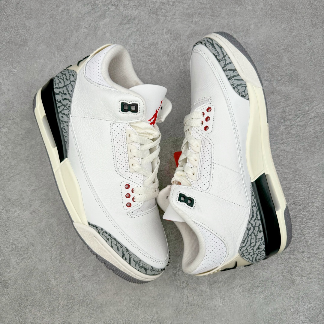 图片[3]-零售💰450 ＃DF纯原 Air Jordan AJ3 Retro 做旧白水泥 DN3707-100 圈内最强三代系列 匠心打造 开发时长超过半年 目前可过各类鉴定或无法鉴定 裸鞋随便操作 全套原纸板楦头开发 原厂大底磨具加持立体防滑纹理 原装可视Air Sole气垫 原汁原味最完美的三代版型 唯一正确鞋头趴度弧度高度鞋身腰线 原厂TPU彩虹扎染后跟饰片 正确内里反口里网布 皮料菱角分明不变形无多余毛边 广东原厂zp同批次手工大底描漆拉丝 市场唯一原厂鞋扣模具 原厂织唛标 原厂飞人电绣工艺 尾指中部跳三针 独家绑鞋带手法 印刷中底布 四线拉帮 米色美纹纸贴合固定 进口港宝加持 后跟自然饱满 全鞋荧光划线卡点 追求极致完美 每一双都是工艺品 多重QC质检 超越公司货的品控标准 实实在在的免检产品 SIZE：40 40.5 41 42 42.5 43 44 44.5 45 45.5 46 47.5 48.5 编码：by4936050-运动鞋