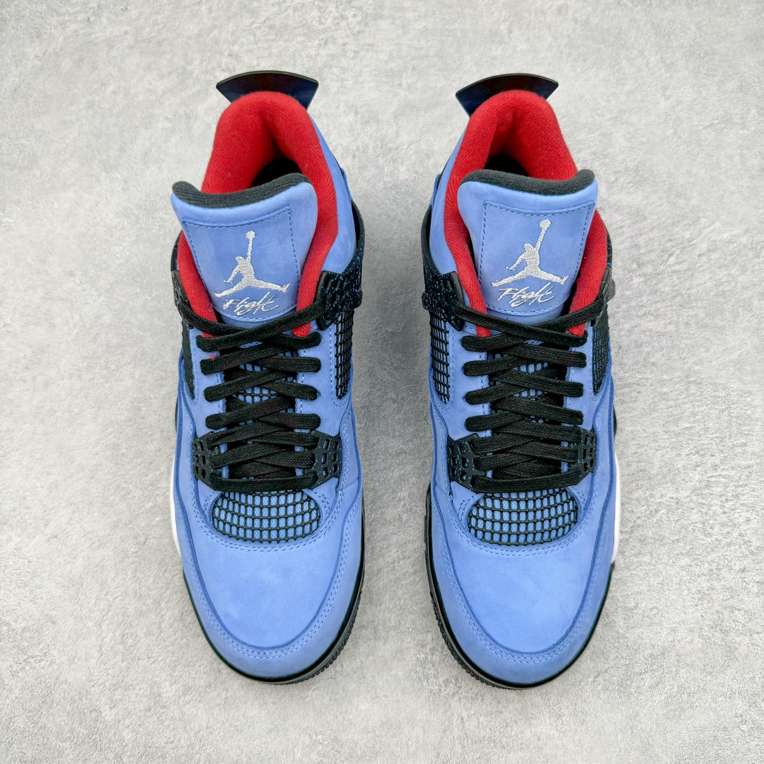 图片[2]-零售💰570 ＃Ljr Travis Scott x Air Jordan AJ4 TS联名冰蓝 308497-406 圈内高端零售标杆 独家外贸特供 耗时半年巨作 全套原纸板楦头开发 原厂特供皮料加持 确保原汁原味 完美呈现四代版型 一比一鞋头弧度高度鞋身弧度 数据细节工艺流程均保持原鞋一致 原厂TPU网格鞋带扣 正确内里网布 菱角分明不变形无多余毛边 柔软性质感一致于原鞋 市场唯一原厂鞋扣模具 背面可见隐藏注塑口 原厂织唛标 原厂飞人电绣工艺 尾指中部跳三针 独家绑鞋带手法 印刷中底布 四线拉帮 米色美纹纸贴合固定 进口港宝加持 后跟自然饱满 全鞋荧光划线卡点 追求极致完美 每一双都是工艺品 多重QC质检 超越公司货的品控标准 实实在在的免检产品 尺码：40.5 41 42 42.5 43 44 44.5 45 45.5 46 47.5 48.5 编码：by5936070-运动鞋