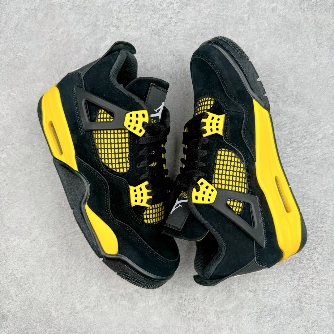 图片[3]-零售💰540 ＃Ljr Air Jordan AJ4 Retro 黑黄雷公 DH6927-017 圈内高端零售标杆 独家外贸特供 耗时半年巨作 全套原纸板楦头开发 原厂特供皮料加持 确保原汁原味 完美呈现四代版型 一比一鞋头弧度高度鞋身弧度 数据细节工艺流程均保持原鞋一致 原厂TPU网格鞋带扣 正确内里网布 菱角分明不变形无多余毛边 柔软性质感一致于原鞋 市场唯一原厂鞋扣模具 背面可见隐藏注塑口 原厂织唛标 原厂飞人电绣工艺 尾指中部跳三针 独家绑鞋带手法 印刷中底布 四线拉帮 米色美纹纸贴合固定 进口港宝加持 后跟自然饱满 全鞋荧光划线卡点 追求极致完美 每一双都是工艺品 多重QC质检 超越公司货的品控标准 实实在在的免检产品 尺码：40.5 41 42 42.5 43 44 44.5 45 45.5 46 47.5 48.5 编码：by5936040-运动鞋