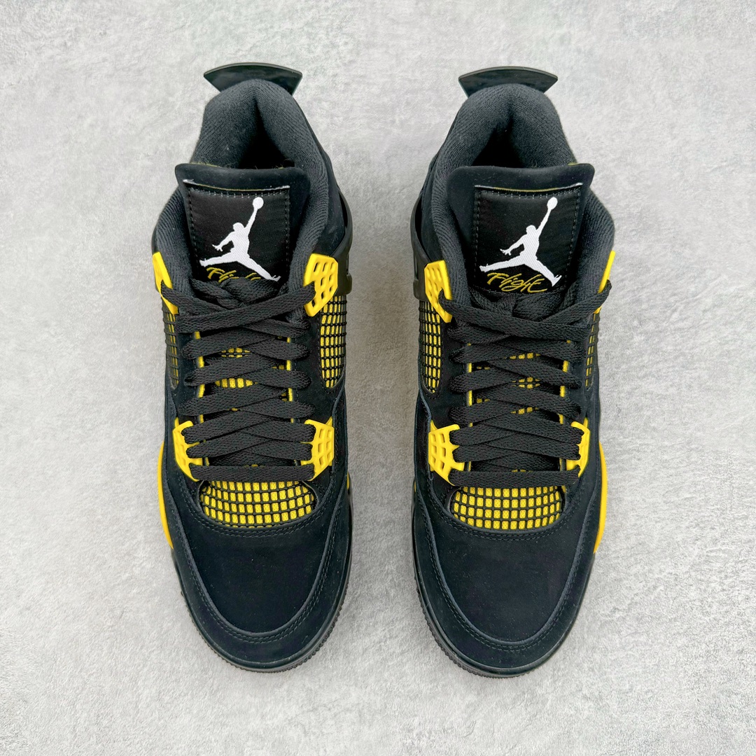 图片[2]-零售💰540 ＃Ljr Air Jordan AJ4 Retro 黑黄雷公 DH6927-017 圈内高端零售标杆 独家外贸特供 耗时半年巨作 全套原纸板楦头开发 原厂特供皮料加持 确保原汁原味 完美呈现四代版型 一比一鞋头弧度高度鞋身弧度 数据细节工艺流程均保持原鞋一致 原厂TPU网格鞋带扣 正确内里网布 菱角分明不变形无多余毛边 柔软性质感一致于原鞋 市场唯一原厂鞋扣模具 背面可见隐藏注塑口 原厂织唛标 原厂飞人电绣工艺 尾指中部跳三针 独家绑鞋带手法 印刷中底布 四线拉帮 米色美纹纸贴合固定 进口港宝加持 后跟自然饱满 全鞋荧光划线卡点 追求极致完美 每一双都是工艺品 多重QC质检 超越公司货的品控标准 实实在在的免检产品 尺码：40.5 41 42 42.5 43 44 44.5 45 45.5 46 47.5 48.5 编码：by5936040-运动鞋