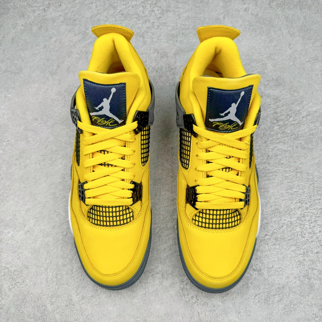 图片[2]-零售💰540 ＃Ljr Air Jordan AJ4 Retro 黑黄电母 CT8527-700 圈内高端零售标杆 独家外贸特供 耗时半年巨作 全套原纸板楦头开发 原厂特供皮料加持 确保原汁原味 完美呈现四代版型 一比一鞋头弧度高度鞋身弧度 数据细节工艺流程均保持原鞋一致 原厂TPU网格鞋带扣 正确内里网布 菱角分明不变形无多余毛边 柔软性质感一致于原鞋 市场唯一原厂鞋扣模具 背面可见隐藏注塑口 原厂织唛标 原厂飞人电绣工艺 尾指中部跳三针 独家绑鞋带手法 印刷中底布 四线拉帮 米色美纹纸贴合固定 进口港宝加持 后跟自然饱满 全鞋荧光划线卡点 追求极致完美 每一双都是工艺品 多重QC质检 超越公司货的品控标准 实实在在的免检产品 尺码：40.5 41 42 42.5 43 44 44.5 45 45.5 46 47.5 48.5 编码：by5936040-运动鞋