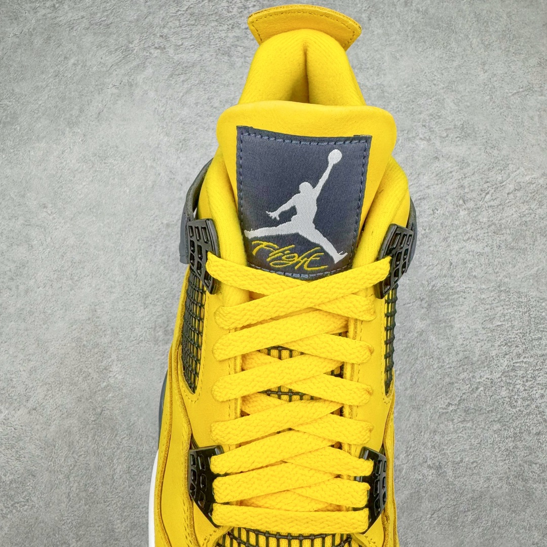 图片[5]-零售💰540 ＃Ljr Air Jordan AJ4 Retro 黑黄电母 CT8527-700 圈内高端零售标杆 独家外贸特供 耗时半年巨作 全套原纸板楦头开发 原厂特供皮料加持 确保原汁原味 完美呈现四代版型 一比一鞋头弧度高度鞋身弧度 数据细节工艺流程均保持原鞋一致 原厂TPU网格鞋带扣 正确内里网布 菱角分明不变形无多余毛边 柔软性质感一致于原鞋 市场唯一原厂鞋扣模具 背面可见隐藏注塑口 原厂织唛标 原厂飞人电绣工艺 尾指中部跳三针 独家绑鞋带手法 印刷中底布 四线拉帮 米色美纹纸贴合固定 进口港宝加持 后跟自然饱满 全鞋荧光划线卡点 追求极致完美 每一双都是工艺品 多重QC质检 超越公司货的品控标准 实实在在的免检产品 尺码：40.5 41 42 42.5 43 44 44.5 45 45.5 46 47.5 48.5 编码：by5936040-运动鞋