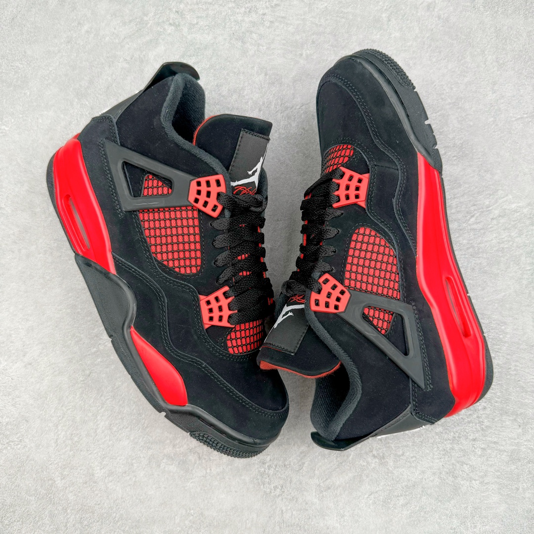 图片[3]-零售💰540 ＃Ljr Air Jordan AJ4 Retro \”Red Thunder\” 黑红雷电 CT8527-016 圈内高端零售标杆 独家外贸特供 耗时半年巨作 全套原纸板楦头开发 原厂特供皮料加持 确保原汁原味 完美呈现四代版型 一比一鞋头弧度高度鞋身弧度 数据细节工艺流程均保持原鞋一致 原厂TPU网格鞋带扣 正确内里网布 菱角分明不变形无多余毛边 柔软性质感一致于原鞋 市场唯一原厂鞋扣模具 背面可见隐藏注塑口 原厂织唛标 原厂飞人电绣工艺 尾指中部跳三针 独家绑鞋带手法 印刷中底布 四线拉帮 米色美纹纸贴合固定 进口港宝加持 后跟自然饱满 全鞋荧光划线卡点 追求极致完美 每一双都是工艺品 多重QC质检 超越公司货的品控标准 实实在在的免检产品 尺码：40.5 41 42 42.5 43 44 44.5 45 45.5 46 47.5 48.5 编码：by5936040-运动鞋