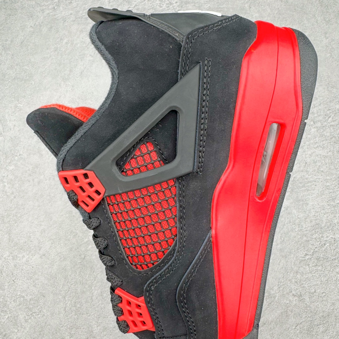 图片[7]-零售💰540 ＃Ljr Air Jordan AJ4 Retro \”Red Thunder\” 黑红雷电 CT8527-016 圈内高端零售标杆 独家外贸特供 耗时半年巨作 全套原纸板楦头开发 原厂特供皮料加持 确保原汁原味 完美呈现四代版型 一比一鞋头弧度高度鞋身弧度 数据细节工艺流程均保持原鞋一致 原厂TPU网格鞋带扣 正确内里网布 菱角分明不变形无多余毛边 柔软性质感一致于原鞋 市场唯一原厂鞋扣模具 背面可见隐藏注塑口 原厂织唛标 原厂飞人电绣工艺 尾指中部跳三针 独家绑鞋带手法 印刷中底布 四线拉帮 米色美纹纸贴合固定 进口港宝加持 后跟自然饱满 全鞋荧光划线卡点 追求极致完美 每一双都是工艺品 多重QC质检 超越公司货的品控标准 实实在在的免检产品 尺码：40.5 41 42 42.5 43 44 44.5 45 45.5 46 47.5 48.5 编码：by5936040-运动鞋