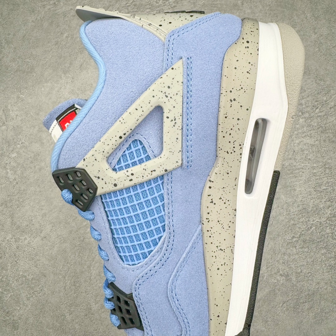 图片[7]-零售💰540 ＃Ljr Air Jordan AJ4 Retro SE \”University Blue\”大学蓝 CT8527-400 圈内高端零售标杆 独家外贸特供 耗时半年巨作 全套原纸板楦头开发 原厂特供皮料加持 确保原汁原味 完美呈现四代版型 一比一鞋头弧度高度鞋身弧度 数据细节工艺流程均保持原鞋一致 原厂TPU网格鞋带扣 正确内里网布 菱角分明不变形无多余毛边 柔软性质感一致于原鞋 市场唯一原厂鞋扣模具 背面可见隐藏注塑口 原厂织唛标 原厂飞人电绣工艺 尾指中部跳三针 独家绑鞋带手法 印刷中底布 四线拉帮 米色美纹纸贴合固定 进口港宝加持 后跟自然饱满 全鞋荧光划线卡点 追求极致完美 每一双都是工艺品 多重QC质检 超越公司货的品控标准 实实在在的免检产品 尺码：40.5 41 42 42.5 43 44 44.5 45 45.5 46 47.5 48.5 编码：by5936040-运动鞋