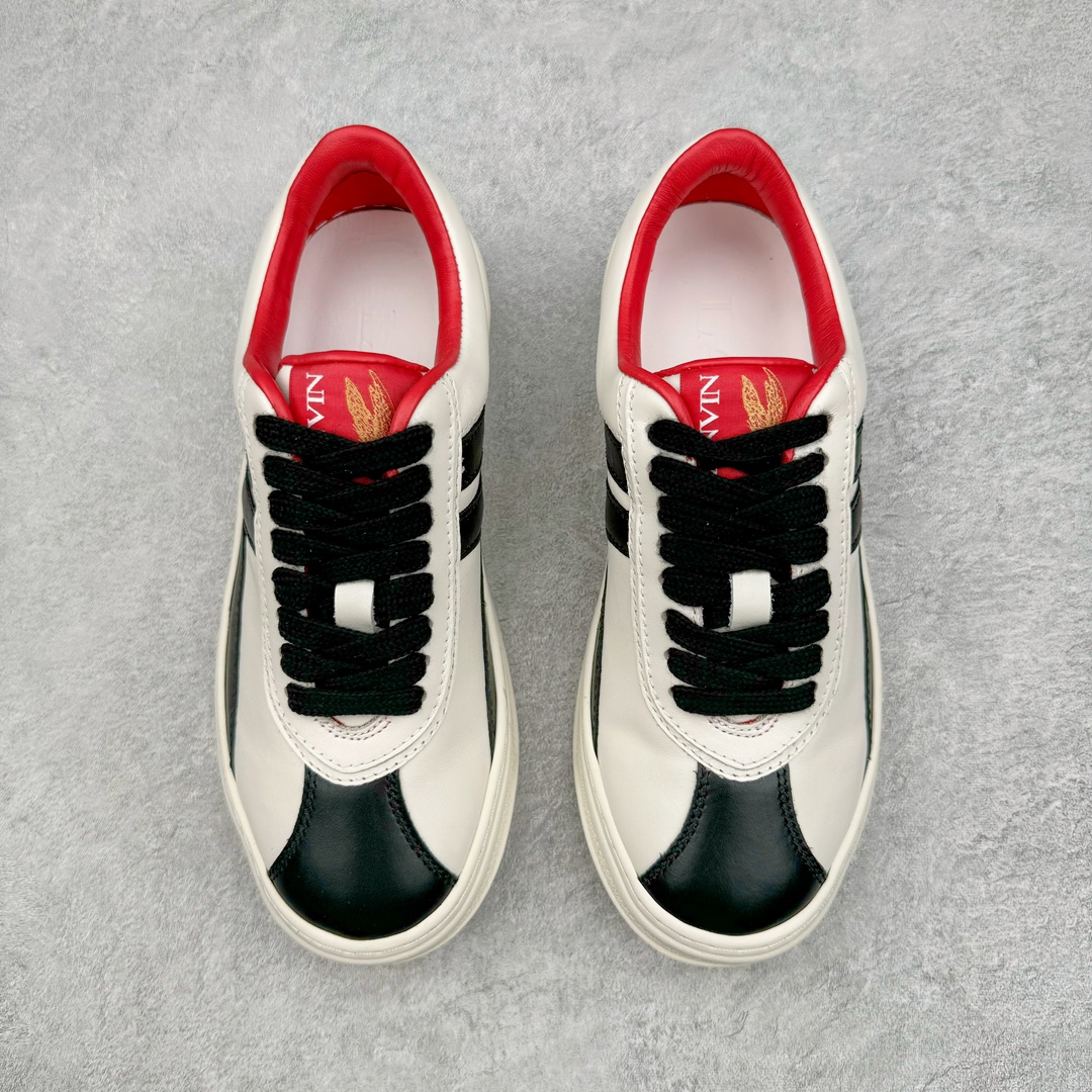 图片[2]-零售💰410 法国奢侈品牌·浪凡联乘知名说唱音乐人Future x Lanvin Edition Cash Low Sneakers 卡什系列低帮经典复古增高休闲运动厚底板鞋 抛光小牛皮面料。· 系带开合· 衬垫鞋舌徽标贴饰· 衬垫鞋领· 侧面图案贴花· 鞋跟徽标压花· 抛光皮革内里· 纹理橡胶中底· 纹理橡胶鞋底 Lanvin x Future 联名合作 Lanvin Lab 系列。尺码：35-44 编码：Fby4936010-运动鞋