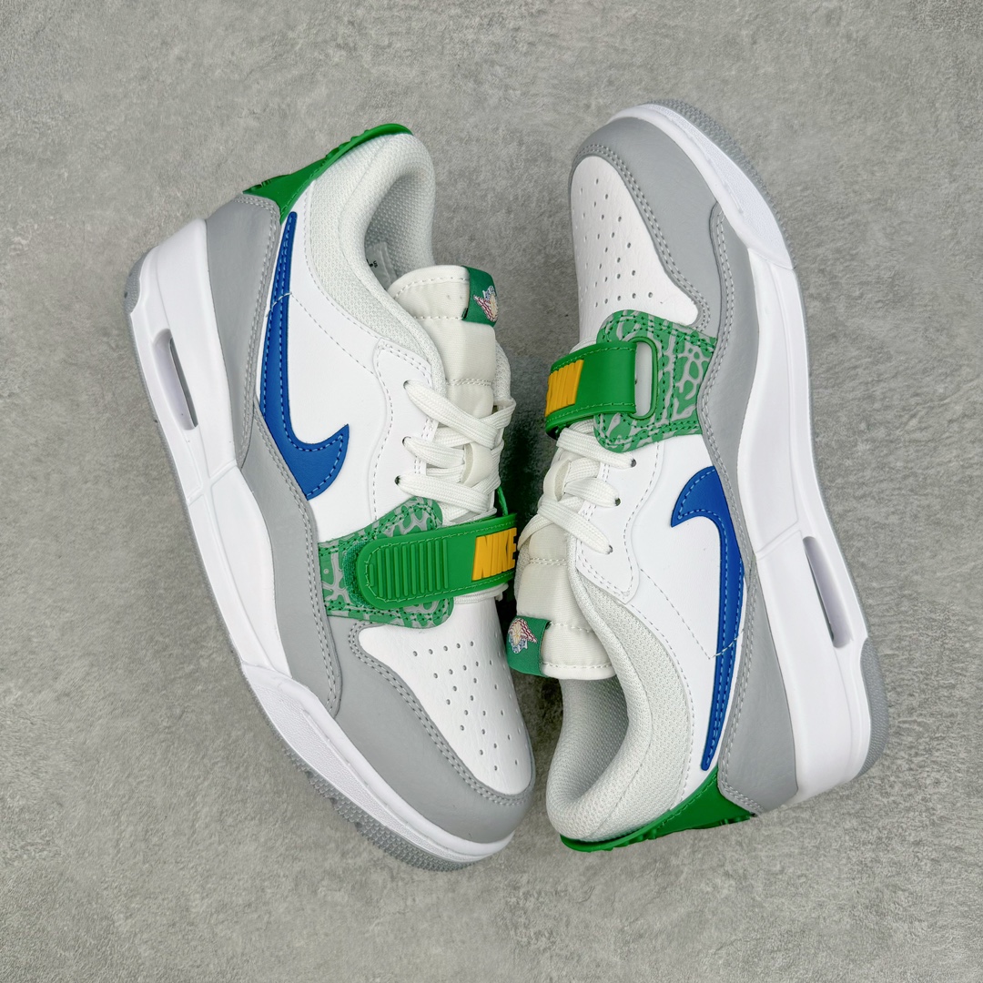 图片[3]-＃KZ神版 Air Jordan Legacy AJ312 Low 低帮复古篮球鞋 白绿 CD9054-140 市场最强独一档产物 全套原纸板楦头开发 原厂大底磨具加持立体防滑纹理 原档数据后跟TPU子母扣魔术贴 原装可视Air Sole气垫 原汁原味最完美的312代版型 唯一正确鞋头趴度弧度高度鞋身腰线 进口港宝加持 后跟自然饱满 全鞋荧光划线卡点 追求极致完美 每一双都是工艺品 多重QC质检 超越公司货的品控标准 实实在在的免检产品 鞋身采用了皮革材质打造 横跨鞋面的魔术贴十分吸睛 侧面的Swoosh Logo的一部分被鞋面遮挡了一部分 颇具玩味 魔术贴上标有NK标识 而鞋舌上是Jordan的经典红色飞翼Logo 后跟和鞋底均采用了AJ3的设计 后跟上同样也使用了经典的爆裂纹图案 尺码：36 36.5 37.5 38 38.5 39 40 40.5 41 42 42.5 43 44 44.5 45 46 47.5-选品中心