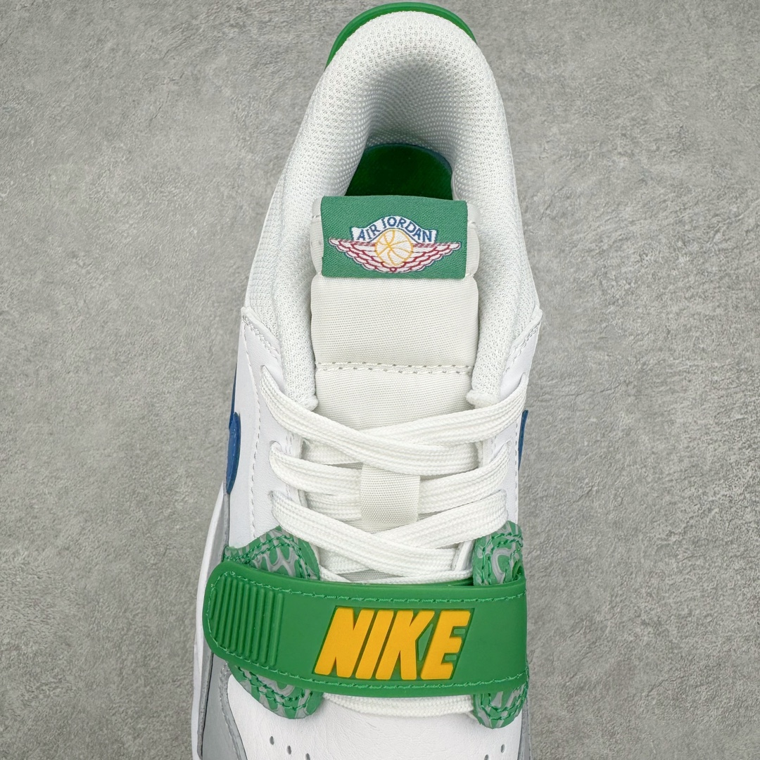 图片[5]-＃KZ神版 Air Jordan Legacy AJ312 Low 低帮复古篮球鞋 白绿 CD9054-140 市场最强独一档产物 全套原纸板楦头开发 原厂大底磨具加持立体防滑纹理 原档数据后跟TPU子母扣魔术贴 原装可视Air Sole气垫 原汁原味最完美的312代版型 唯一正确鞋头趴度弧度高度鞋身腰线 进口港宝加持 后跟自然饱满 全鞋荧光划线卡点 追求极致完美 每一双都是工艺品 多重QC质检 超越公司货的品控标准 实实在在的免检产品 鞋身采用了皮革材质打造 横跨鞋面的魔术贴十分吸睛 侧面的Swoosh Logo的一部分被鞋面遮挡了一部分 颇具玩味 魔术贴上标有NK标识 而鞋舌上是Jordan的经典红色飞翼Logo 后跟和鞋底均采用了AJ3的设计 后跟上同样也使用了经典的爆裂纹图案 尺码：36 36.5 37.5 38 38.5 39 40 40.5 41 42 42.5 43 44 44.5 45 46 47.5-选品中心