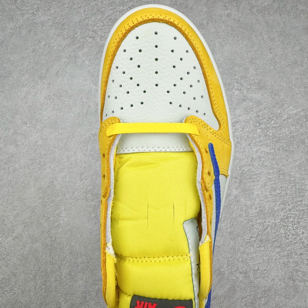 图片[4]-＃DT同源福利回馈 Travis Scott x Air Jordan AJ1 Low OG SP TS联名倒钩8.0低帮 黄蓝色 DZ4137-700 头层皮料加持 DT同源全套原纸板楦头开发 确保原汁原味 完美呈现倒钩版型 原档案转印油墨一体 一码一磨具拒绝假半码 此版本只针对中端市场 皮料材质有所更替 其他数据细节工艺流程均保持一致 绝不口嗨 原盒原配 外盒透明胶套 内侧字体 工整带凹凸感 原厂拉帮工艺 针距密度一致 后跟弧度收口自然不对折 极致一眼正品既视感 进口玻璃冲刀皮料裁剪零毛边 承诺百分百一致原鞋 全鞋电脑针车工艺 进口港宝加持 后跟自然饱满 全鞋荧光划线卡点 追求极致完美 每一双都是工艺品 多重QC质检 超越公司货的品控标准 尺码：36 36.5 37.5 38 38.5 39 40 40.5 41 42 42.5 43 44 44.5 45 46 47.5-选品中心