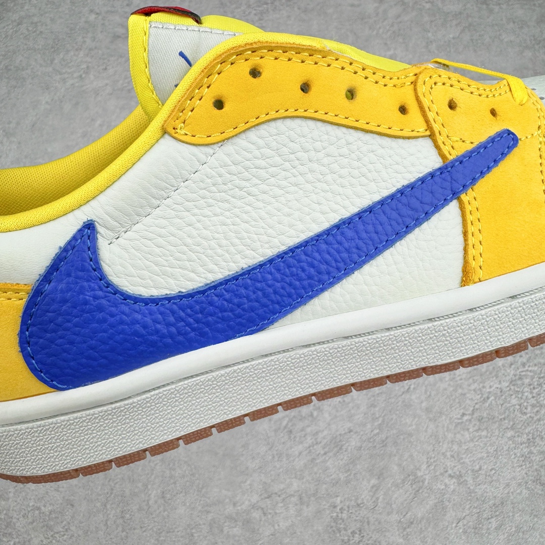 图片[11]-＃DT同源福利回馈 Travis Scott x Air Jordan AJ1 Low OG SP TS联名倒钩8.0低帮 黄蓝色 DZ4137-700 头层皮料加持 DT同源全套原纸板楦头开发 确保原汁原味 完美呈现倒钩版型 原档案转印油墨一体 一码一磨具拒绝假半码 此版本只针对中端市场 皮料材质有所更替 其他数据细节工艺流程均保持一致 绝不口嗨 原盒原配 外盒透明胶套 内侧字体 工整带凹凸感 原厂拉帮工艺 针距密度一致 后跟弧度收口自然不对折 极致一眼正品既视感 进口玻璃冲刀皮料裁剪零毛边 承诺百分百一致原鞋 全鞋电脑针车工艺 进口港宝加持 后跟自然饱满 全鞋荧光划线卡点 追求极致完美 每一双都是工艺品 多重QC质检 超越公司货的品控标准 尺码：36 36.5 37.5 38 38.5 39 40 40.5 41 42 42.5 43 44 44.5 45 46 47.5-选品中心