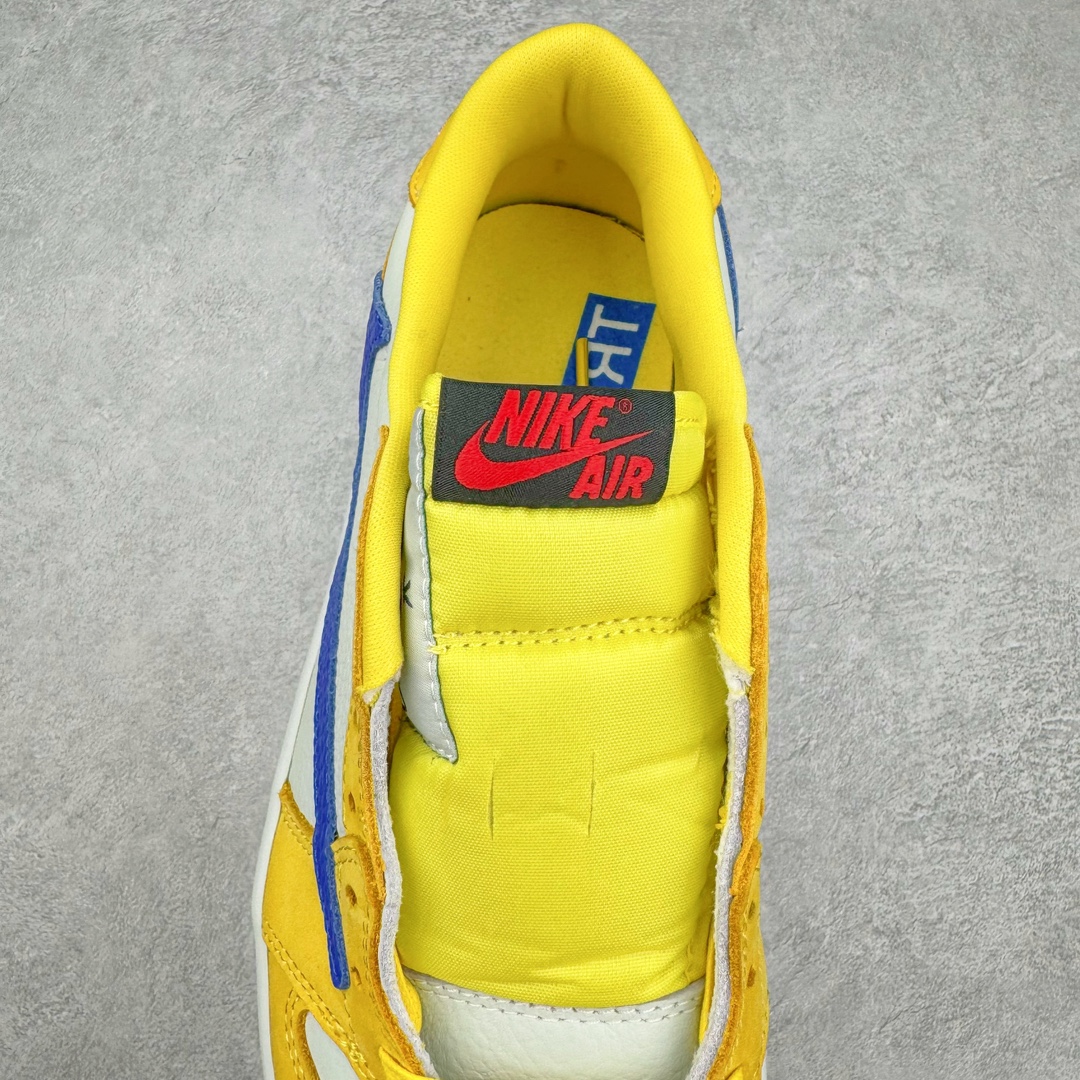 图片[5]-＃DT同源福利回馈 Travis Scott x Air Jordan AJ1 Low OG SP TS联名倒钩8.0低帮 黄蓝色 DZ4137-700 头层皮料加持 DT同源全套原纸板楦头开发 确保原汁原味 完美呈现倒钩版型 原档案转印油墨一体 一码一磨具拒绝假半码 此版本只针对中端市场 皮料材质有所更替 其他数据细节工艺流程均保持一致 绝不口嗨 原盒原配 外盒透明胶套 内侧字体 工整带凹凸感 原厂拉帮工艺 针距密度一致 后跟弧度收口自然不对折 极致一眼正品既视感 进口玻璃冲刀皮料裁剪零毛边 承诺百分百一致原鞋 全鞋电脑针车工艺 进口港宝加持 后跟自然饱满 全鞋荧光划线卡点 追求极致完美 每一双都是工艺品 多重QC质检 超越公司货的品控标准 尺码：36 36.5 37.5 38 38.5 39 40 40.5 41 42 42.5 43 44 44.5 45 46 47.5-选品中心