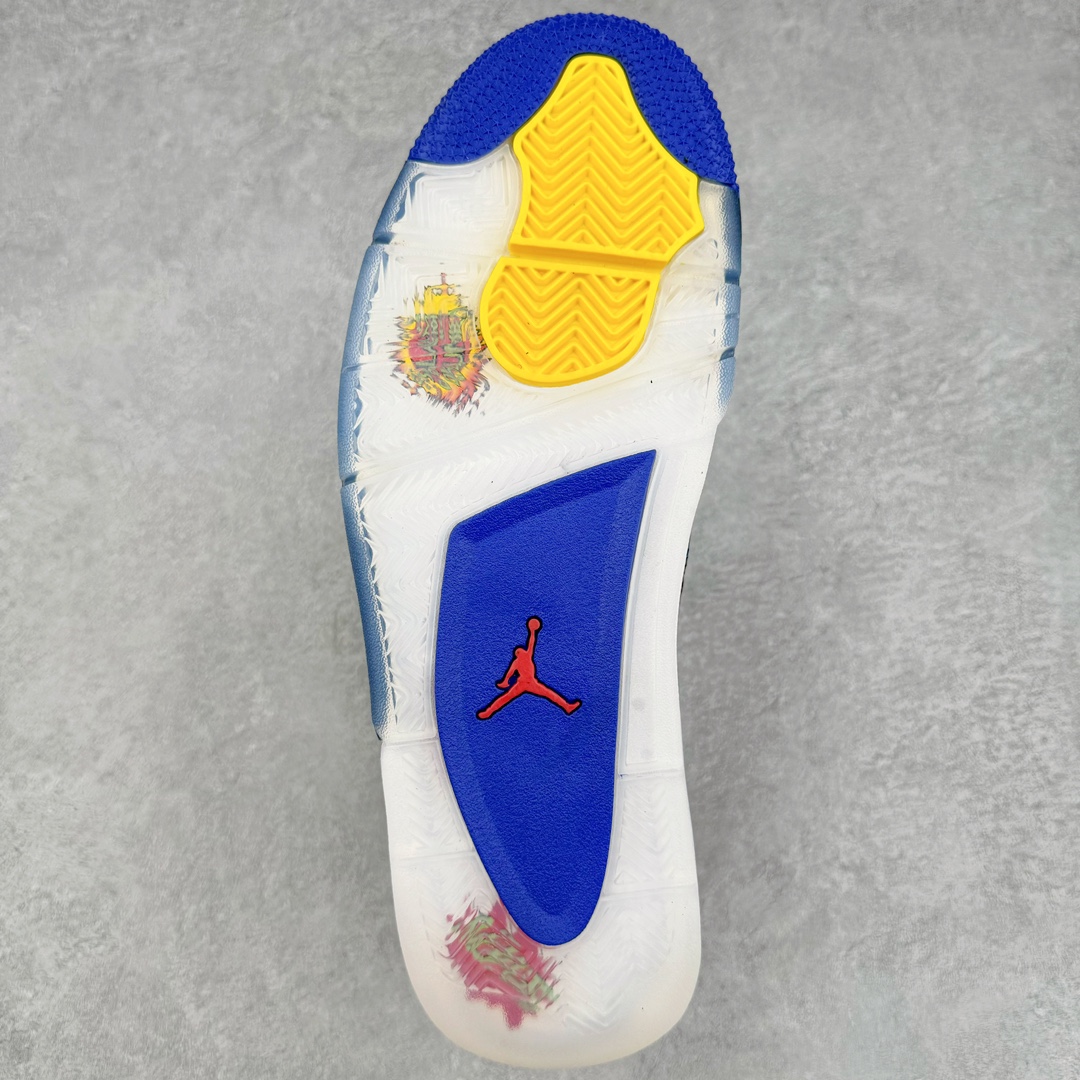 图片[9]-＃DG2.0 Air Jordan AJ4 Retro Doernbecher 慈善超人 黑蓝绿 308497-015 情怀单品 收藏必备 独家外贸特供 耗时半年巨作 全套原纸板楦头开发 原厂特供皮料加持 确保原汁原味 完美呈现四代版型 一比一鞋头弧度高度鞋身弧度 数据细节工艺流程均保持原鞋一致 原厂TPU网格鞋带扣 正确内里网布 菱角分明不变形无多余毛边 柔软性质感一致于原鞋 市场唯一原厂鞋扣模具 背面可见隐藏注塑口 原厂织唛标 原厂飞人电绣工艺 尾指中部跳三针 独家绑鞋带手法 印刷中底布 四线拉帮 米色美纹纸贴合固定 进口港宝加持 后跟自然饱满 全鞋荧光划线卡点 追求极致完美 每一双都是工艺品 多重QC质检 超越公司货的品控标准 实实在在的免检产品 尺码：40.5 41 42 42.5 43 44 44.5 45 45.5 46 47.5 48.5-选品中心