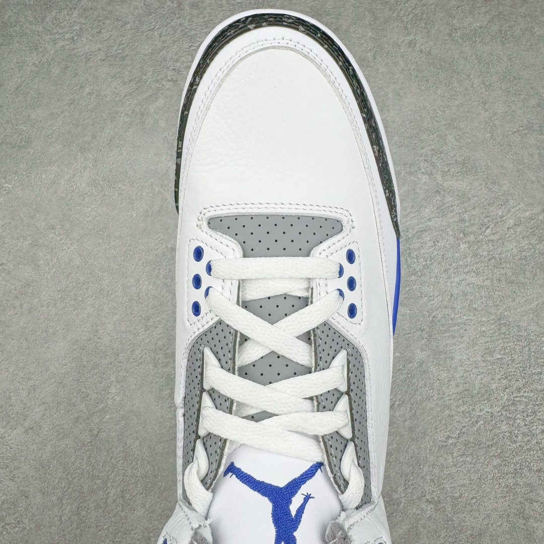 图片[4]-＃K版纯原 Air Jordan AJ3 Retro 小闪电白蓝 CT8532-145 原楦原纸板开发 确保原汁原味 原厂皮料质感色泽绝无偏差 完美中底拉帮 原厂中底钢印 原档案大底 如假白送 大底纹路 气垫通透度PU的回弹性均百分百还原 原厂电绣鞋舌飞人刺绣针数立体讲究精细欢迎对比正品原鞋 尺码：40 40.5 41 42 42.5 43 44 44.5 45 46 47.5-选品中心