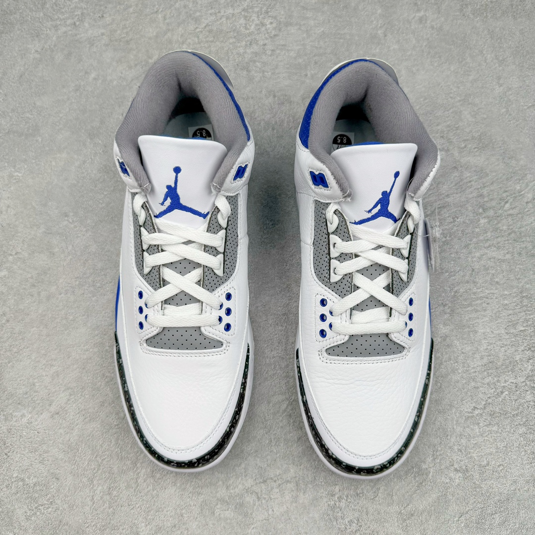 图片[2]-＃K版纯原 Air Jordan AJ3 Retro 小闪电白蓝 CT8532-145 原楦原纸板开发 确保原汁原味 原厂皮料质感色泽绝无偏差 完美中底拉帮 原厂中底钢印 原档案大底 如假白送 大底纹路 气垫通透度PU的回弹性均百分百还原 原厂电绣鞋舌飞人刺绣针数立体讲究精细欢迎对比正品原鞋 尺码：40 40.5 41 42 42.5 43 44 44.5 45 46 47.5-选品中心