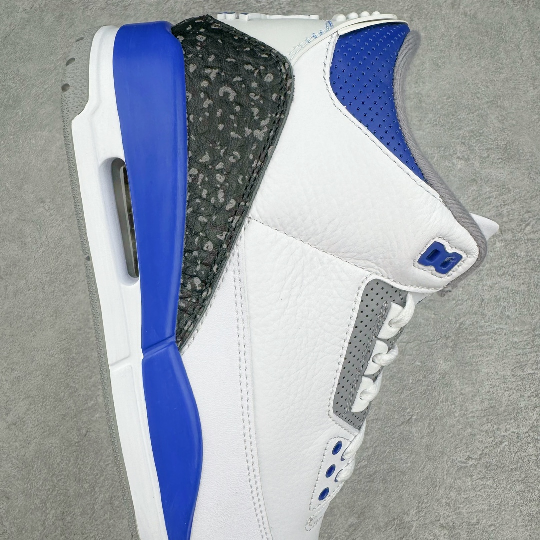 图片[6]-＃K版纯原 Air Jordan AJ3 Retro 小闪电白蓝 CT8532-145 原楦原纸板开发 确保原汁原味 原厂皮料质感色泽绝无偏差 完美中底拉帮 原厂中底钢印 原档案大底 如假白送 大底纹路 气垫通透度PU的回弹性均百分百还原 原厂电绣鞋舌飞人刺绣针数立体讲究精细欢迎对比正品原鞋 尺码：40 40.5 41 42 42.5 43 44 44.5 45 46 47.5-选品中心