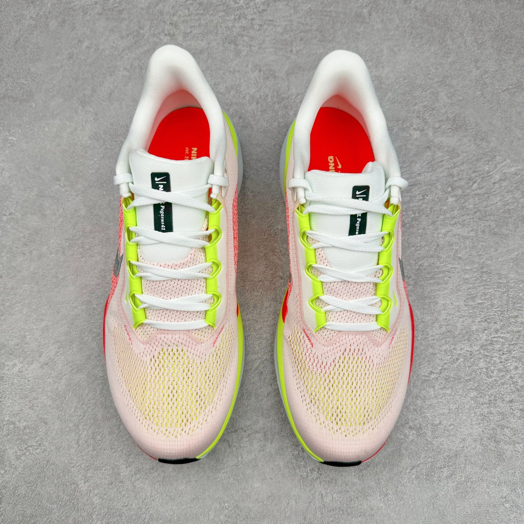 图片[2]-NK Zoom Pegasus 飞马41代马拉松系列网面透气缓震疾速跑鞋 拥有 Zoom Air 一如既往的稳定感和流畅感 鞋面采用工程网眼设计 为特定高热区域营造出色透气性 进一步增加鞋面的穿孔数量 让足部能够快速散热 中足搭配 Flywire 飞线 在高速运动时营造舒适稳定的贴合感 内置Zoon气垫加持 动力十足 货号：FD2722-100 尺码：36 36.5 37.5 38 38.5 39 40 40.5 41 42 42.5 43 44 44.5 45-选品中心