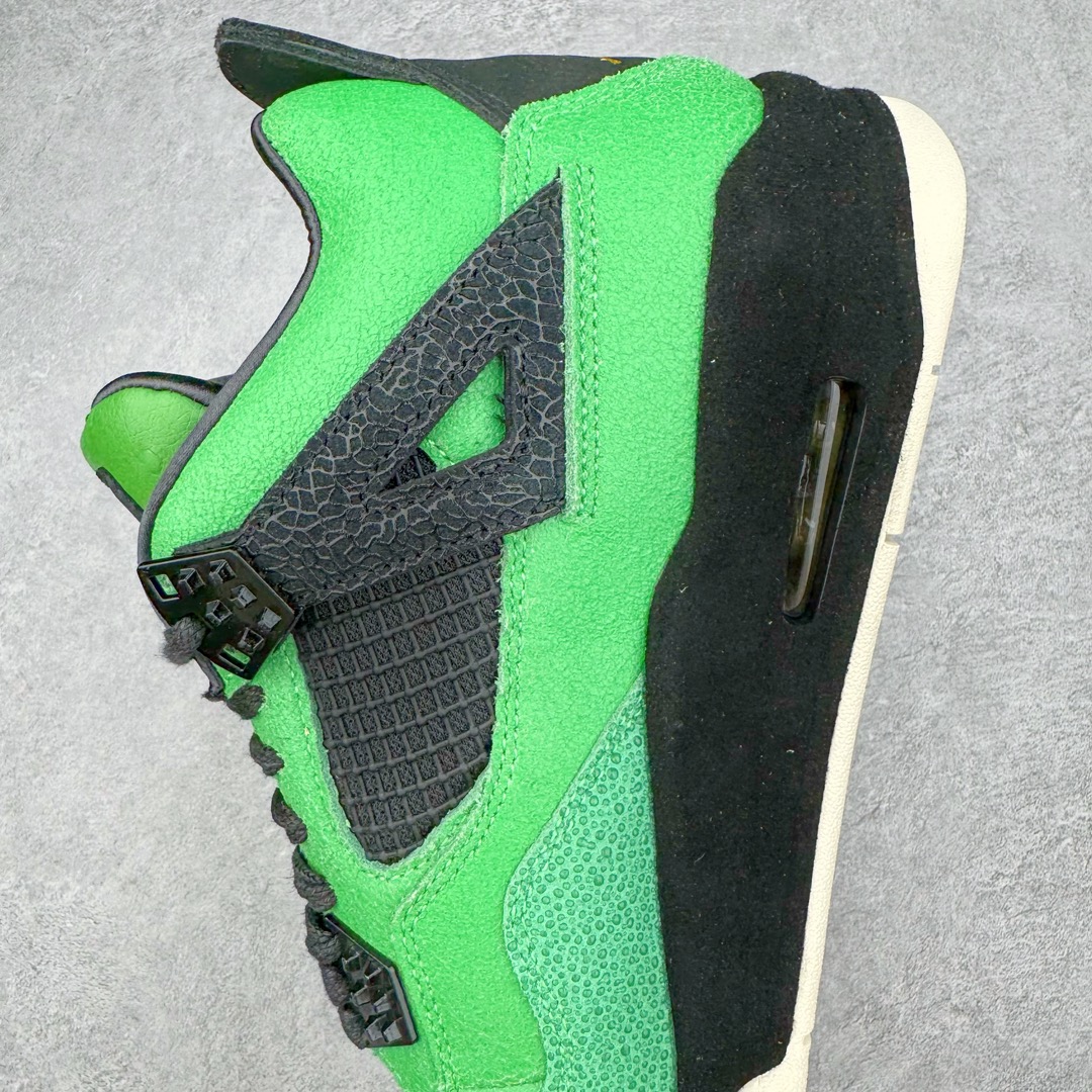 图片[7]-＃GX Air Jordan AJ4 Retro \\\”Manila\\\” 马尼拉绿色 AJ-965234 圈内最强四代 独家外贸特供尺码含 45.5 49.5 50.5 耗时半年巨作 全套原纸板楦头开发 原厂特供皮料加持 确保原汁原味 完美呈现四代版型 一比一鞋头弧度高度鞋身弧度 数据细节工艺流程均保持原鞋一致 原厂TPU网格鞋带扣 正确内里网布 菱角分明不变形无多余毛边 柔软性质感一致于原鞋 市场唯一原厂鞋扣模具 背面可见隐藏注塑口 原厂织唛标 原厂飞人电绣工艺 尾指中部跳三针 独家绑鞋带手法 印刷中底布 四线拉帮 米色美纹纸贴合固定 进口港宝加持 后跟自然饱满 全鞋荧光划线卡点 追求极致完美 每一双都是工艺品 多重QC质检 超越公司货的品控标准 实实在在的免检产品 注意原盒需要报货备注价格100元 损坏不退 尺码：40 40.5 41 42 42.5 43 44 44.5 45 45.5 46 47.5 48.5 49.5 50.5-选品中心