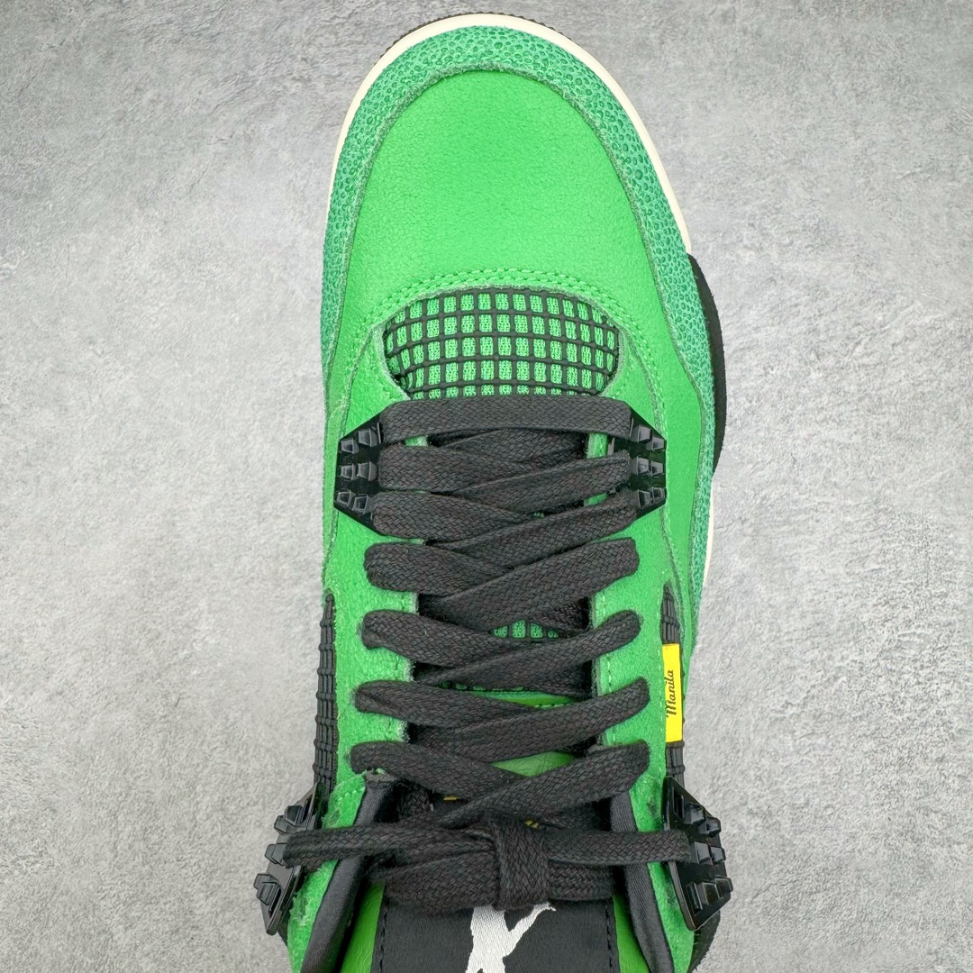 图片[4]-＃GX Air Jordan AJ4 Retro \\\”Manila\\\” 马尼拉绿色 AJ-965234 圈内最强四代 独家外贸特供尺码含 45.5 49.5 50.5 耗时半年巨作 全套原纸板楦头开发 原厂特供皮料加持 确保原汁原味 完美呈现四代版型 一比一鞋头弧度高度鞋身弧度 数据细节工艺流程均保持原鞋一致 原厂TPU网格鞋带扣 正确内里网布 菱角分明不变形无多余毛边 柔软性质感一致于原鞋 市场唯一原厂鞋扣模具 背面可见隐藏注塑口 原厂织唛标 原厂飞人电绣工艺 尾指中部跳三针 独家绑鞋带手法 印刷中底布 四线拉帮 米色美纹纸贴合固定 进口港宝加持 后跟自然饱满 全鞋荧光划线卡点 追求极致完美 每一双都是工艺品 多重QC质检 超越公司货的品控标准 实实在在的免检产品 注意原盒需要报货备注价格100元 损坏不退 尺码：40 40.5 41 42 42.5 43 44 44.5 45 45.5 46 47.5 48.5 49.5 50.5-选品中心