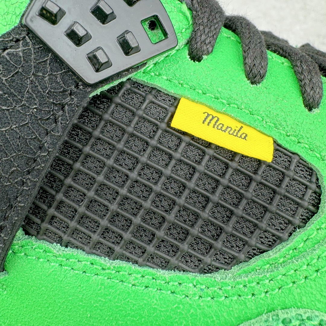 图片[19]-＃GX Air Jordan AJ4 Retro \\\”Manila\\\” 马尼拉绿色 AJ-965234 圈内最强四代 独家外贸特供尺码含 45.5 49.5 50.5 耗时半年巨作 全套原纸板楦头开发 原厂特供皮料加持 确保原汁原味 完美呈现四代版型 一比一鞋头弧度高度鞋身弧度 数据细节工艺流程均保持原鞋一致 原厂TPU网格鞋带扣 正确内里网布 菱角分明不变形无多余毛边 柔软性质感一致于原鞋 市场唯一原厂鞋扣模具 背面可见隐藏注塑口 原厂织唛标 原厂飞人电绣工艺 尾指中部跳三针 独家绑鞋带手法 印刷中底布 四线拉帮 米色美纹纸贴合固定 进口港宝加持 后跟自然饱满 全鞋荧光划线卡点 追求极致完美 每一双都是工艺品 多重QC质检 超越公司货的品控标准 实实在在的免检产品 注意原盒需要报货备注价格100元 损坏不退 尺码：40 40.5 41 42 42.5 43 44 44.5 45 45.5 46 47.5 48.5 49.5 50.5-选品中心