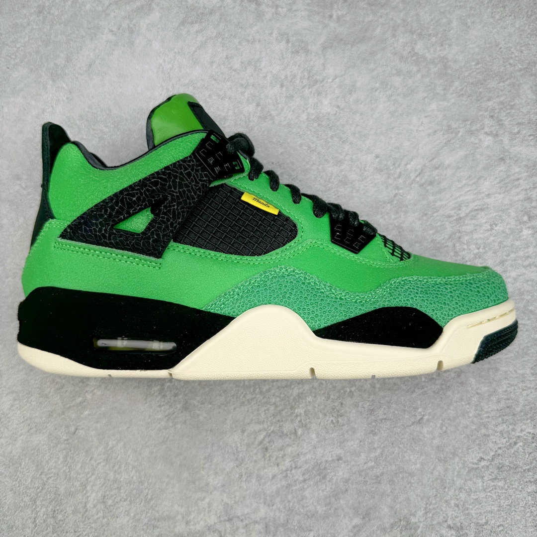 ＃GX Air Jordan AJ4 Retro \\\”Manila\\\” 马尼拉绿色 AJ-965234 圈内最强四代 独家外贸特供尺码含 45.5 49.5 50.5 耗时半年巨作 全套原纸板楦头开发 原厂特供皮料加持 确保原汁原味 完美呈现四代版型 一比一鞋头弧度高度鞋身弧度 数据细节工艺流程均保持原鞋一致 原厂TPU网格鞋带扣 正确内里网布 菱角分明不变形无多余毛边 柔软性质感一致于原鞋 市场唯一原厂鞋扣模具 背面可见隐藏注塑口 原厂织唛标 原厂飞人电绣工艺 尾指中部跳三针 独家绑鞋带手法 印刷中底布 四线拉帮 米色美纹纸贴合固定 进口港宝加持 后跟自然饱满 全鞋荧光划线卡点 追求极致完美 每一双都是工艺品 多重QC质检 超越公司货的品控标准 实实在在的免检产品 注意原盒需要报货备注价格100元 损坏不退 尺码：40 40.5 41 42 42.5 43 44 44.5 45 45.5 46 47.5 48.5 49.5 50.5-选品中心
