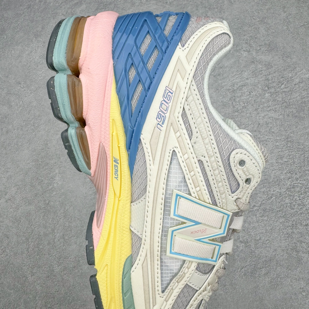图片[6]-New Balance M1906R NB新百伦系列复古老爹风休闲运动慢跑鞋 采用轻质牛剖革拼接透气网眼衬垫织物鞋面材质 T-Beam大底提供足步弓支撑 保持步态稳定#后跟搭载外露缓震胶 鞋身整体以各种深浅不一的灰色覆盖 鞋头以淡蓝色调装饰，网眼衬垫通过不规律的色块实现做旧的美感 泛黄的鞋底更是进一步增添了复古气息 尺码：36 37 37.5 38 38.5 39.5 40 40.5 41.5 42 42.5 43 44 45-选品中心
