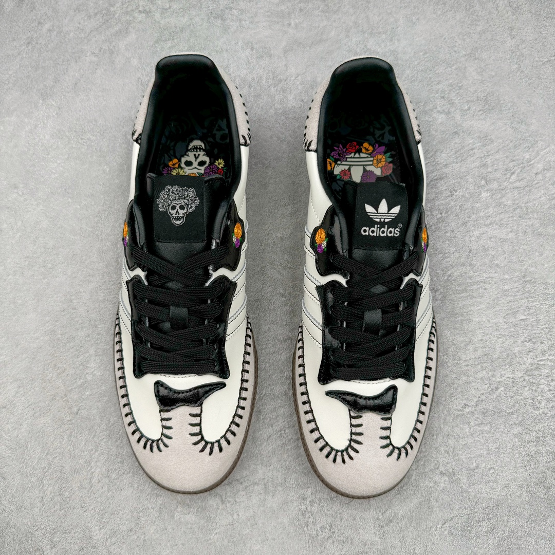 图片[2]-＃S2纯原 AD Original Samba OG 复古经典轻便板鞋 万圣节白黑 JI3931 原装头层牛皮加持 正确烫金高频细节 原装纳米超迁皮料 独家私模橡胶大底 原盒原配 正确黑色中底布 过宽过胶 这款桑巴鞋展示了高质量的工艺 带有装饰的超锁缝制和无缝的手感 柔软、柔软的皮革造型和标志性的3条纹完成了精致的外观 正规合身鞋带 鞋面上有绒面鞋垫 橡胶鞋底 享受正畸套筒软感 自50年代首次亮相以来就一直在赢得粉丝的青睐尺码：36 36.5 37.5 38 38.5 39 40 40.5 41 42 42.5 43 44 44.5 45-选品中心