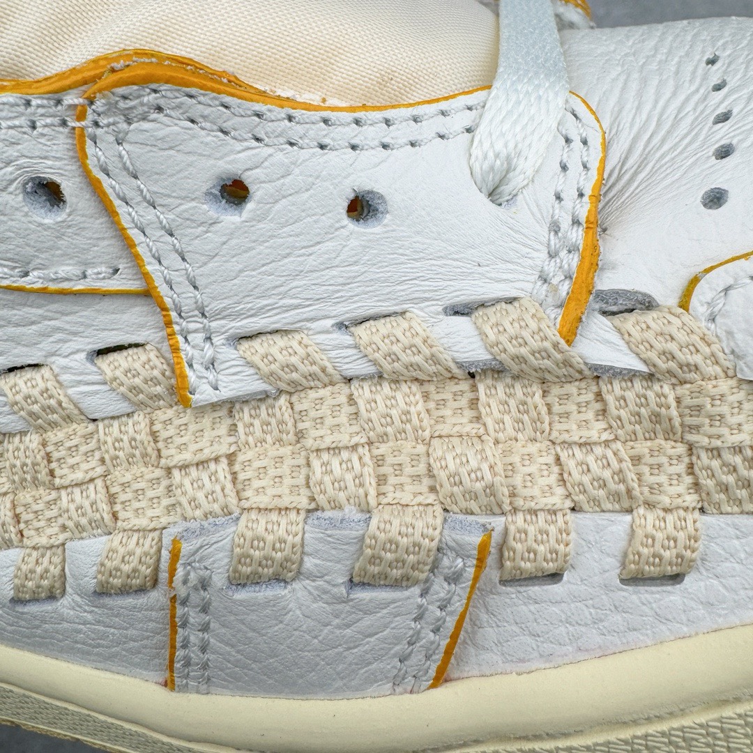 图片[11]-＃FK纯原福利 Union Los Angeles x Bephie\’s Beauty Supply x Air Jordan AJ1 High OG\\\”Woven\\\” 三方联名米白灰编织 FD2565-100 知名大厂出品 外贸特供 整单全码套现 单色整单2000+ 之前4XX的东西 原楦原纸板开发 极致一眼正品既视感 原厂皮料 承诺百分百一致原鞋 鞋面清洁度最高QC检验标准 控制溢胶 飞翼3D高频深度立体 全市场仅此一家 鞋盒、防尘纸 均采购来自原厂 对于将于今年八月到来的 Union x Air Jordan 1 High OG 合作鞋款，其「一举一动」备受瞩目，尽管早前已有多家媒体进行了预测，但都具有较大不确定性，而近日揭开了真容。2023 款 Union x Air Jordan 1 High OG「WOVEN」向 Air Footscape Woven（一款以其不对称编织设计而闻名的生活方式跑鞋，于 2000 年代后期首次亮相。）轮廓致敬， 用元年款风格的「中性灰」配色，全皮革打造，整个鞋身包裹着编织细节，其他细节包括 Swoosh 上的狼灰色细节、「NK Air」鞋舌标签，以及侧后部带有外露的绿色缝线。「UN/LA」签名标签则是位于双色仿旧橡胶鞋底的外侧。后跟上的BBS联名则来自于主理人妻子的品牌Bephie\’s Beauty Supply，可以说这次算是三方合作。尺码：41 42 42.5 43 44 44.5 45 46 47.5-选品中心