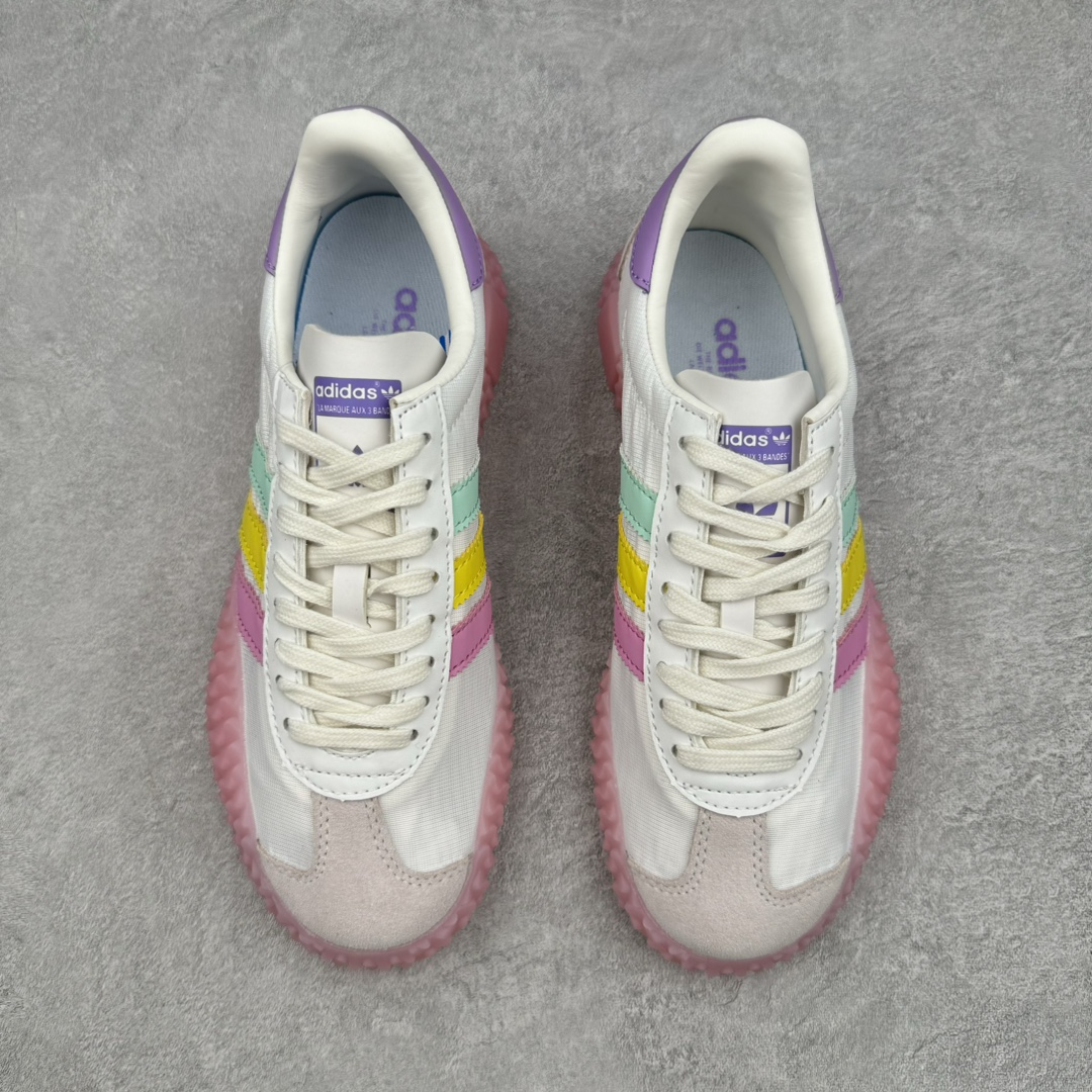 图片[2]-＃纯原 AD Originals Country x Kamanda卡曼达混合系列章鱼卷底复古锯齿休闲运动训练慢跑鞋 货号：EE5668 今年推出的全新鞋型 Kamanda，由于其夸张独特的外底，被玩家们称为“鱿鱼卷”，关注度一直颇高。将经典跑鞋 Country 的鞋面移植到 Kamanda 外底上 鞋面使用轻薄的尼龙布搭配皮革打造，以白色搭配绿色点缀，无论用料质感还是配色都极具复古气息。外底为 Kamanda 标志性的上翻设计，造型前卫，与复古风鞋面形成鲜明反差。尺码：36 36.5 37.5 38 38.5 39 40 40.5 41 42 42.5 43 44 44.5 45-选品中心