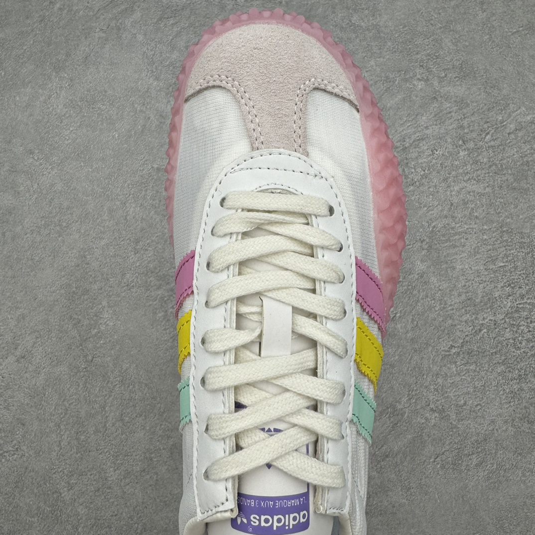 图片[4]-＃纯原 AD Originals Country x Kamanda卡曼达混合系列章鱼卷底复古锯齿休闲运动训练慢跑鞋 货号：EE5668 今年推出的全新鞋型 Kamanda，由于其夸张独特的外底，被玩家们称为“鱿鱼卷”，关注度一直颇高。将经典跑鞋 Country 的鞋面移植到 Kamanda 外底上 鞋面使用轻薄的尼龙布搭配皮革打造，以白色搭配绿色点缀，无论用料质感还是配色都极具复古气息。外底为 Kamanda 标志性的上翻设计，造型前卫，与复古风鞋面形成鲜明反差。尺码：36 36.5 37.5 38 38.5 39 40 40.5 41 42 42.5 43 44 44.5 45-选品中心